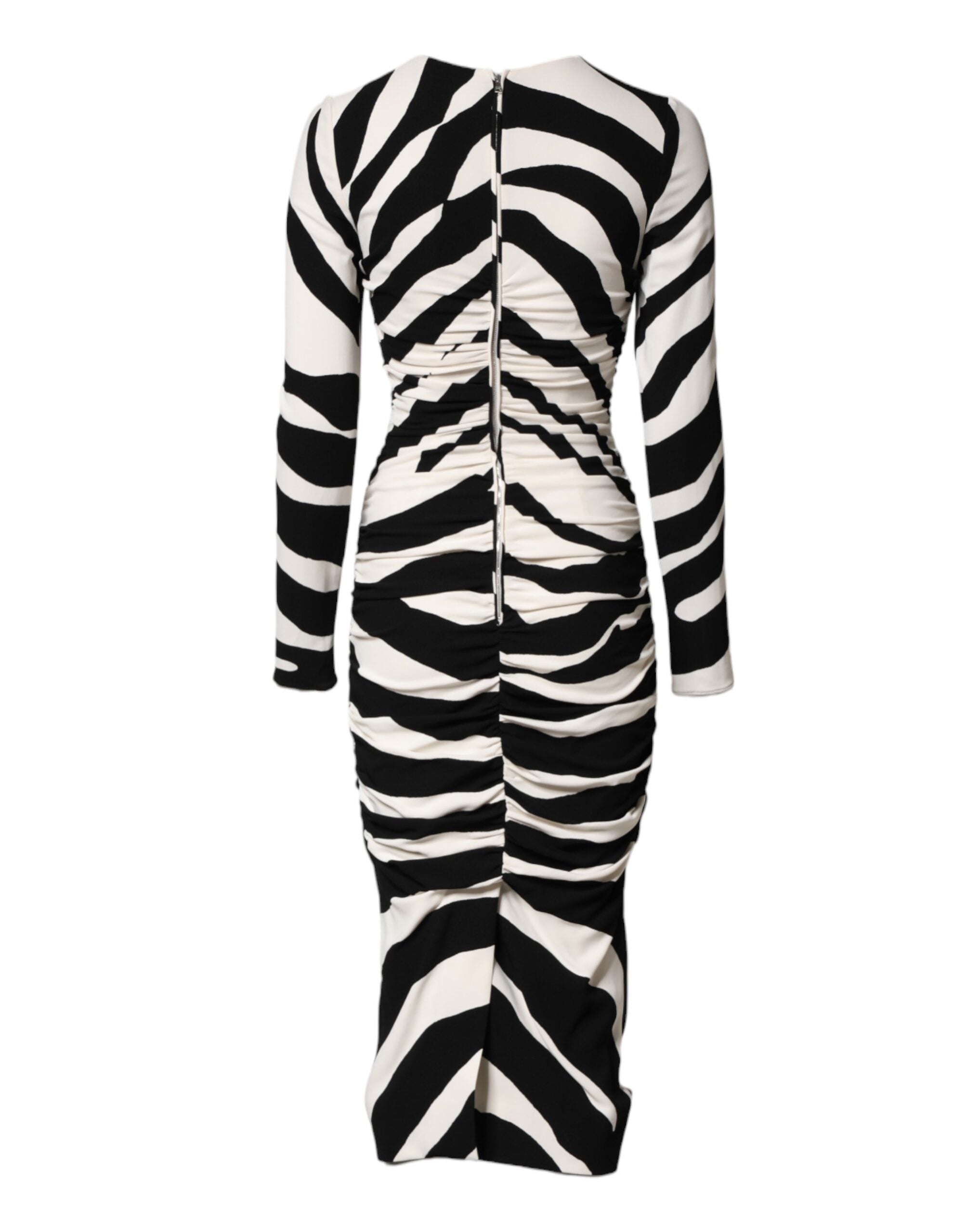 Black White Zebra Viscose Sheath Midi Dress - ventzia