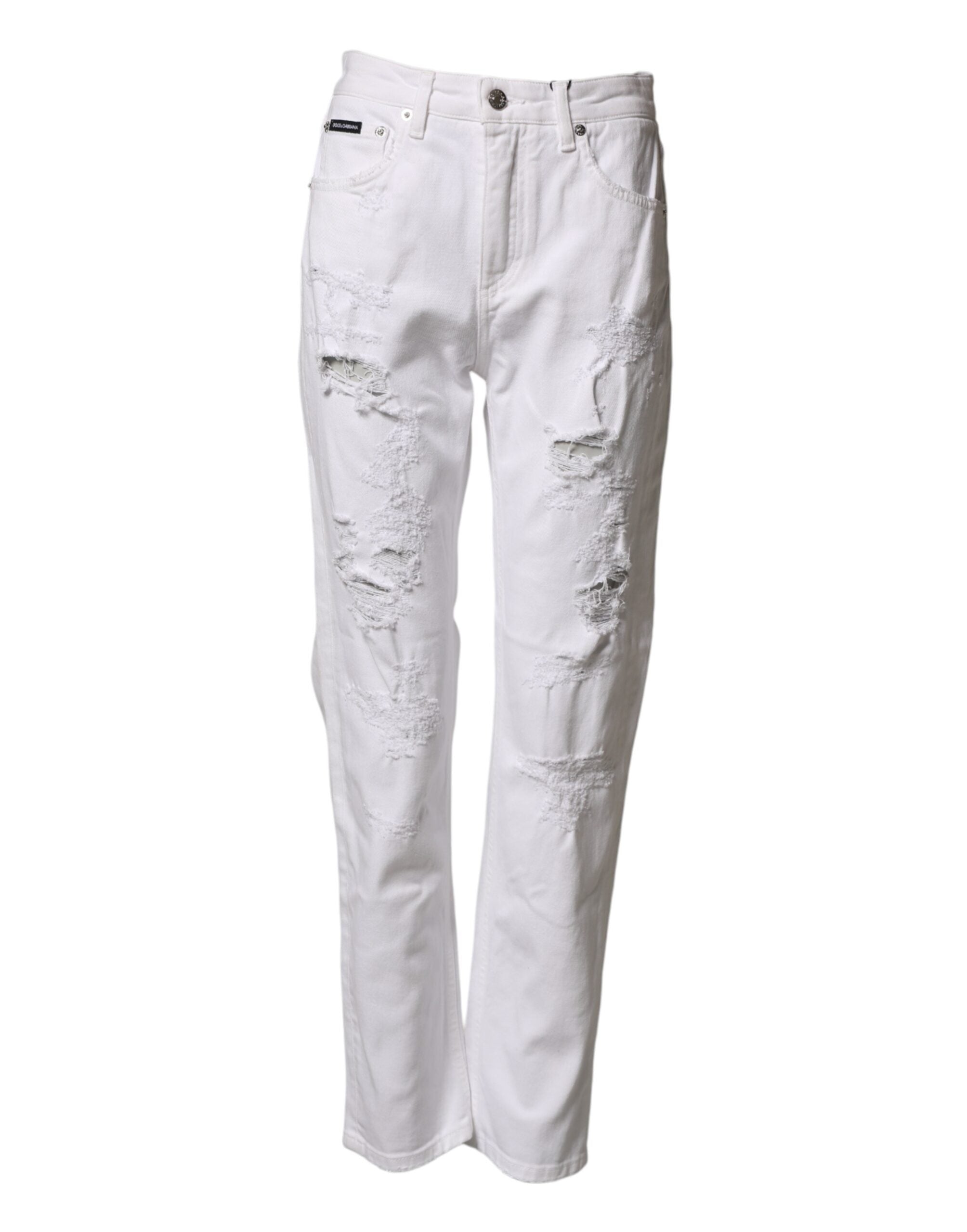 White Distressed Cotton BOYFRIEND Denim Jeans