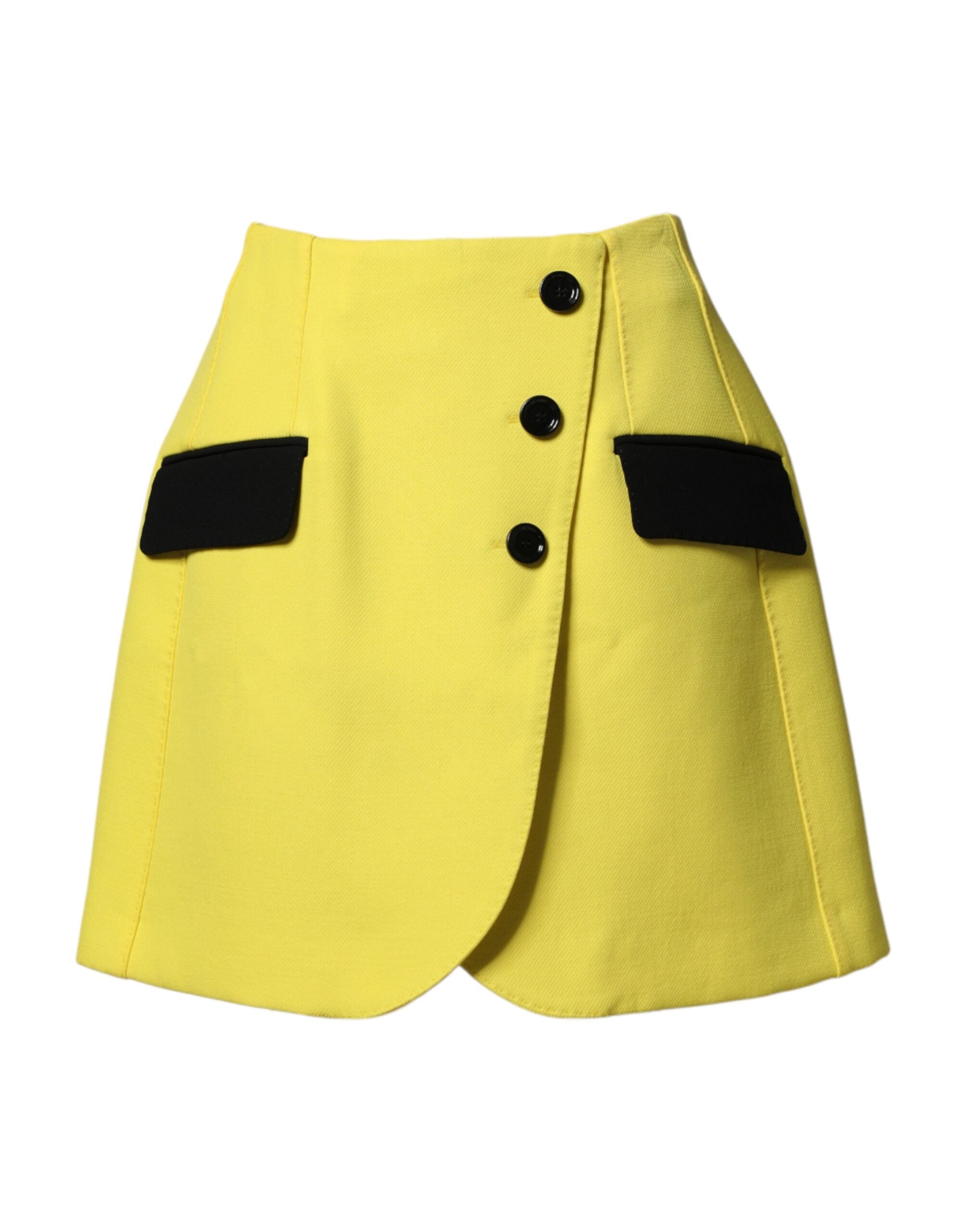 Yellow Wool Buttoned High Waist Mini Skirt - ventzia