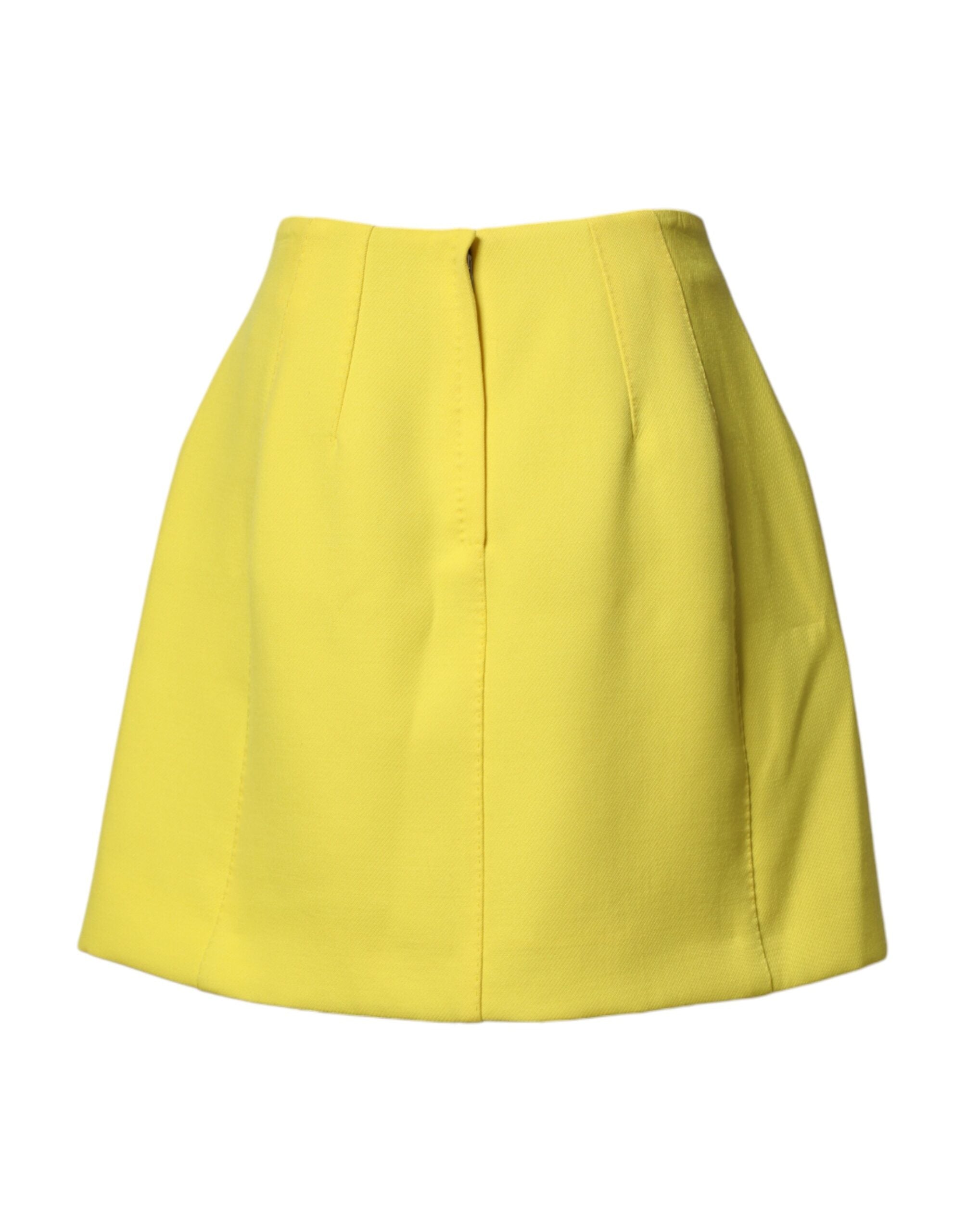 Yellow Wool Buttoned High Waist Mini Skirt - ventzia