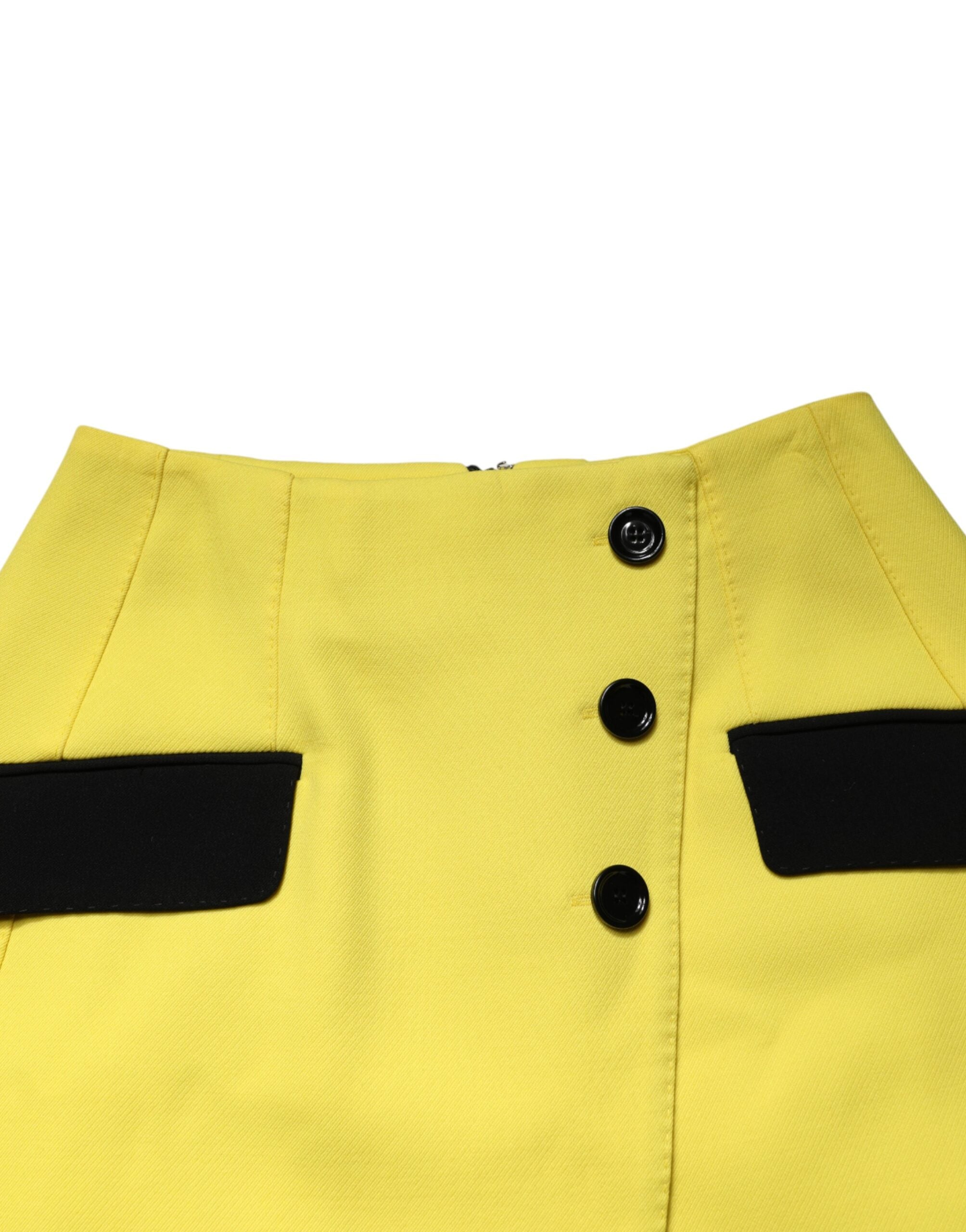 Yellow Wool Buttoned High Waist Mini Skirt - ventzia