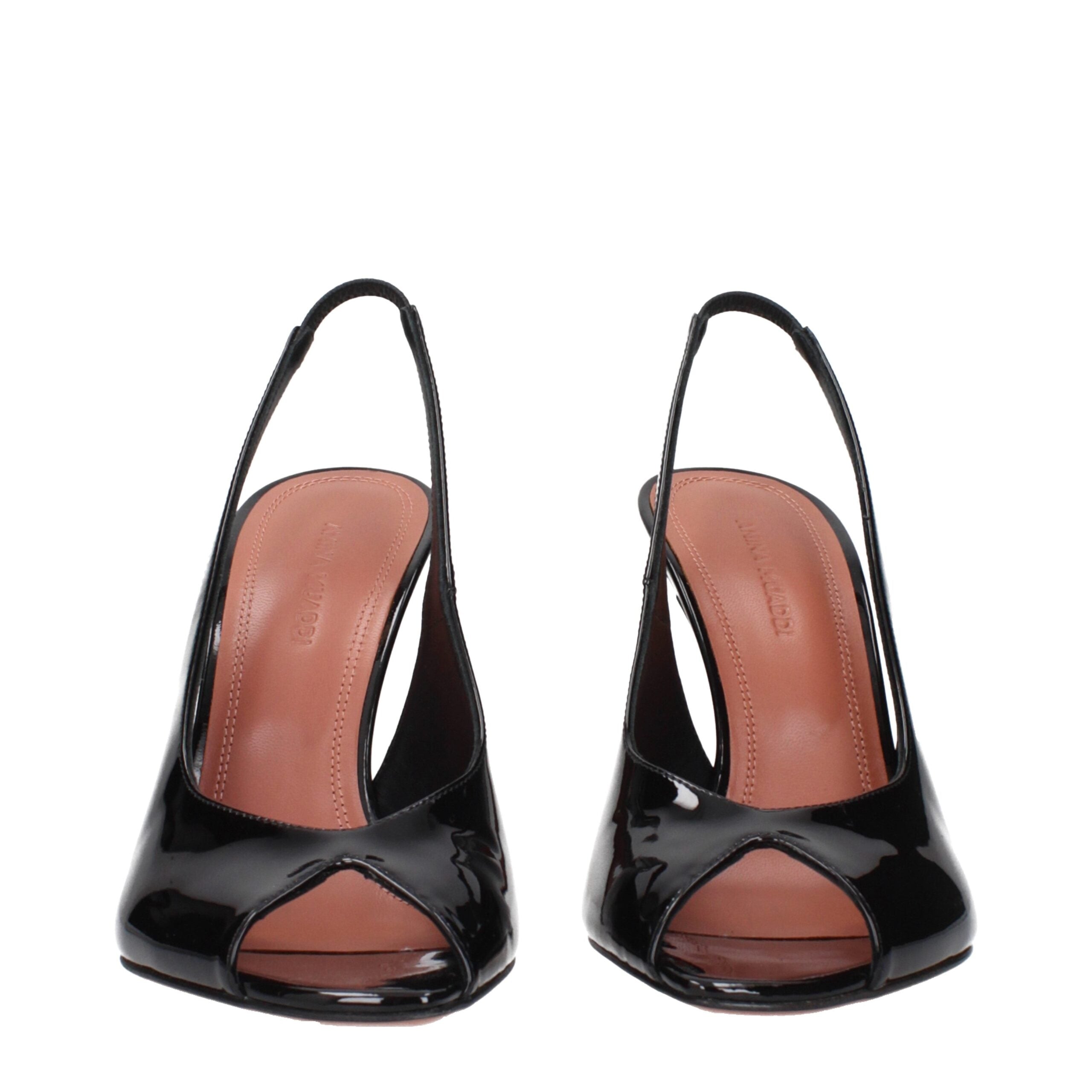 Black Leather Stiletto Heel Sandals