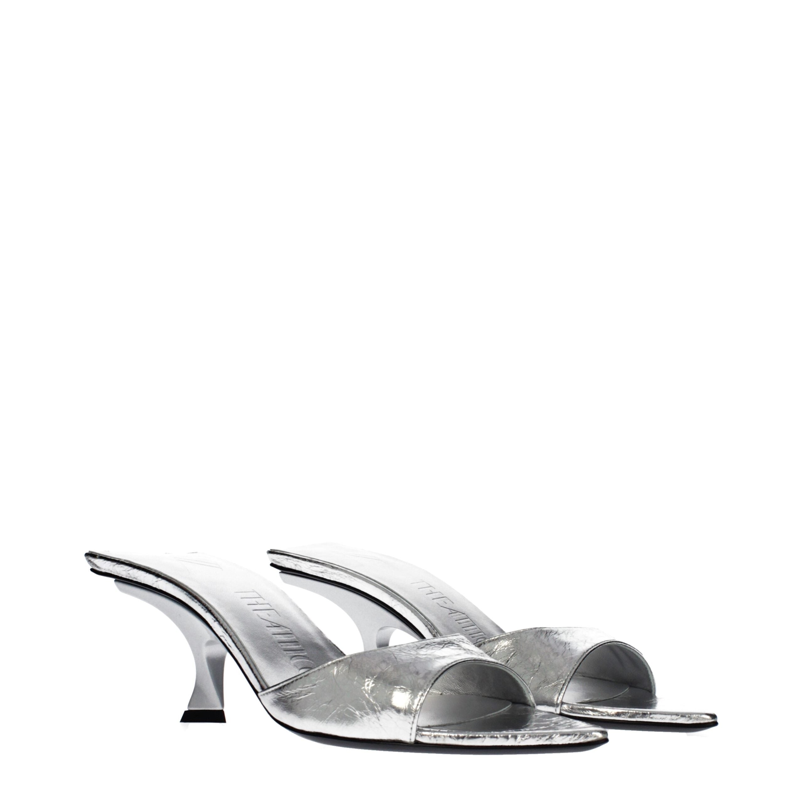 Gray Leather Flat Sandals
