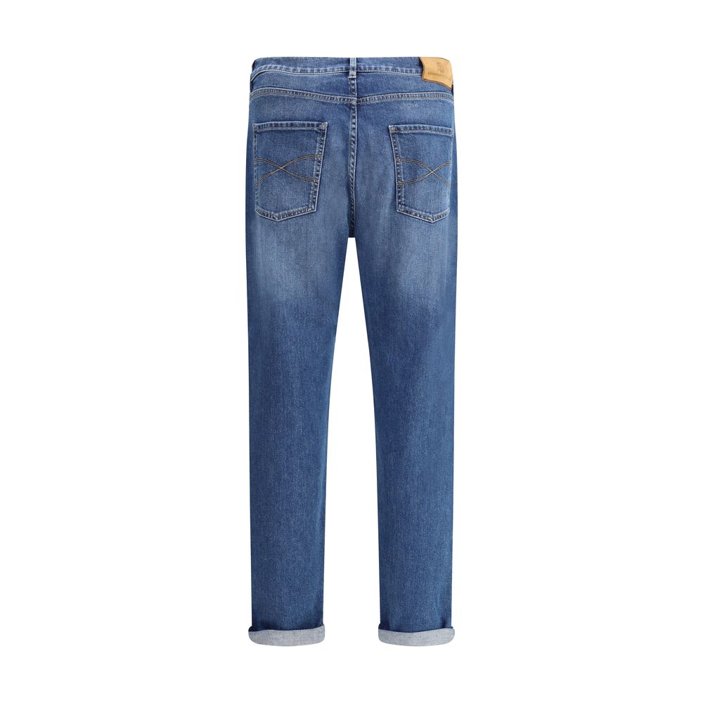 Blue Cotton Straight-Leg Jeans - ventzia