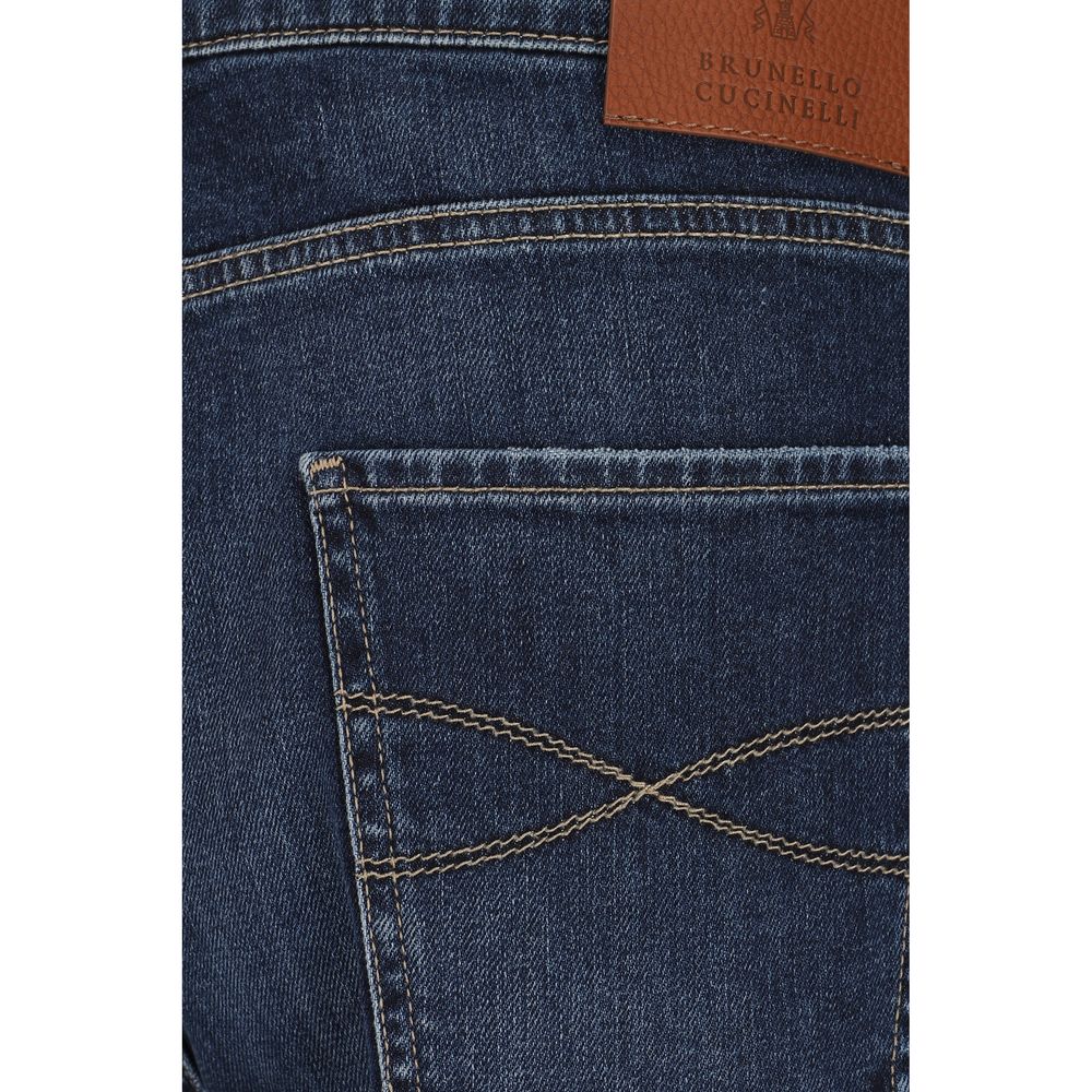 Blue Cotton Straight-Leg Jeans - ventzia