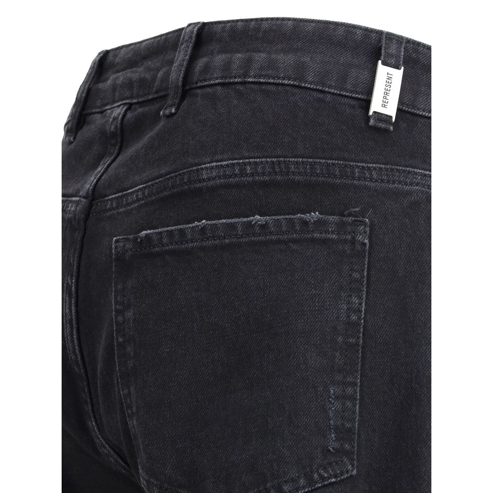 Black Cotton Straight-Leg Jeans - ventzia