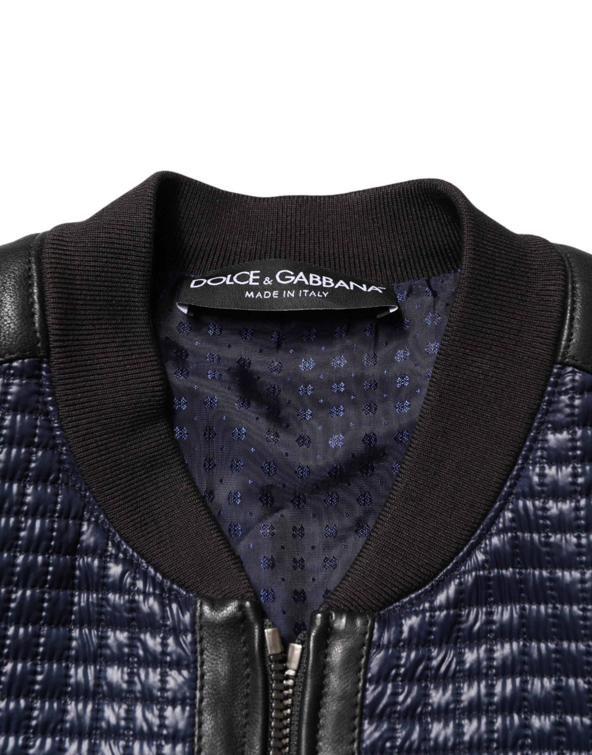 Blue Nylon Full Zip Bomber Men Jacket