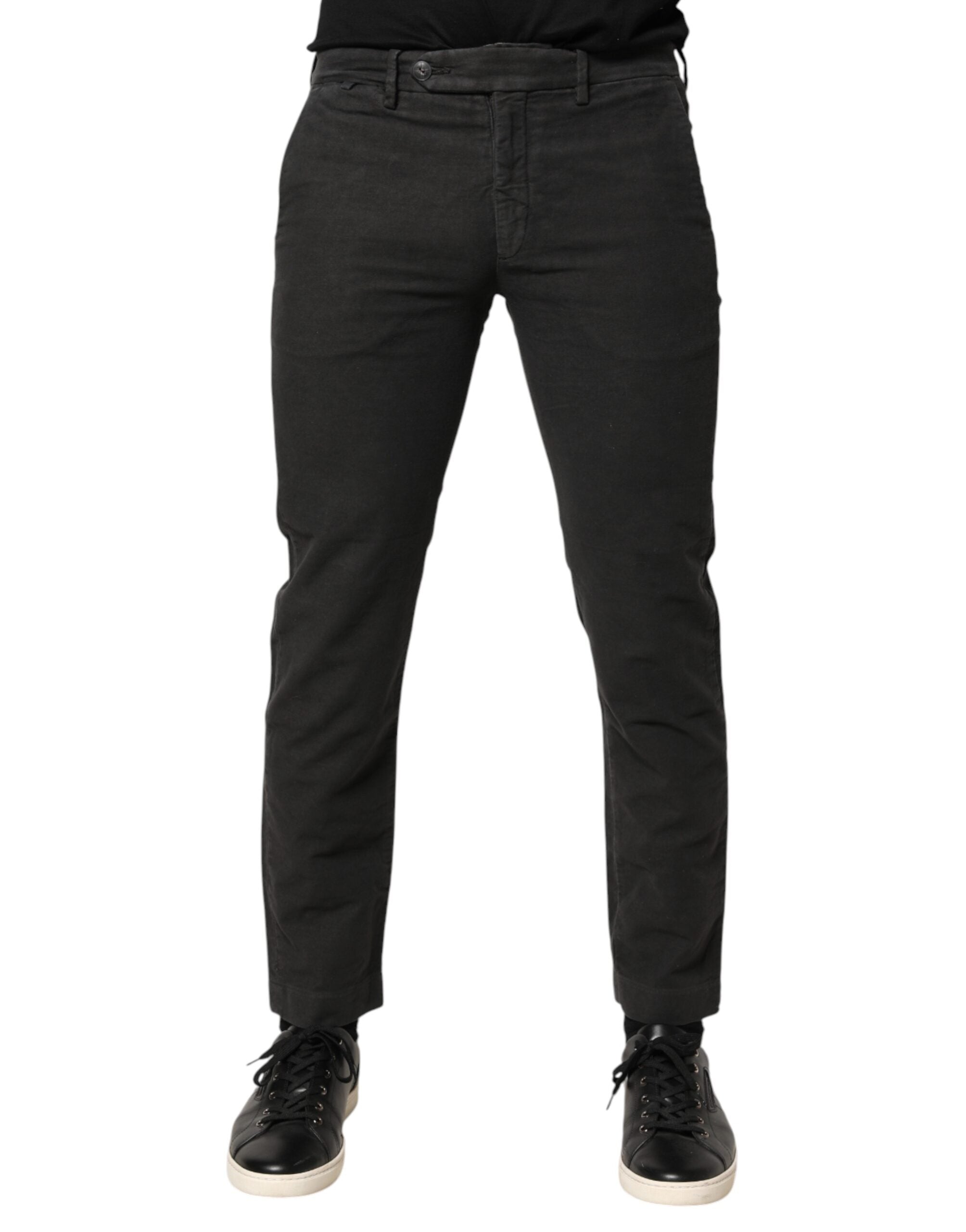 Dark Gray Cotton Mid Waist Skinny Men Denim Jeans