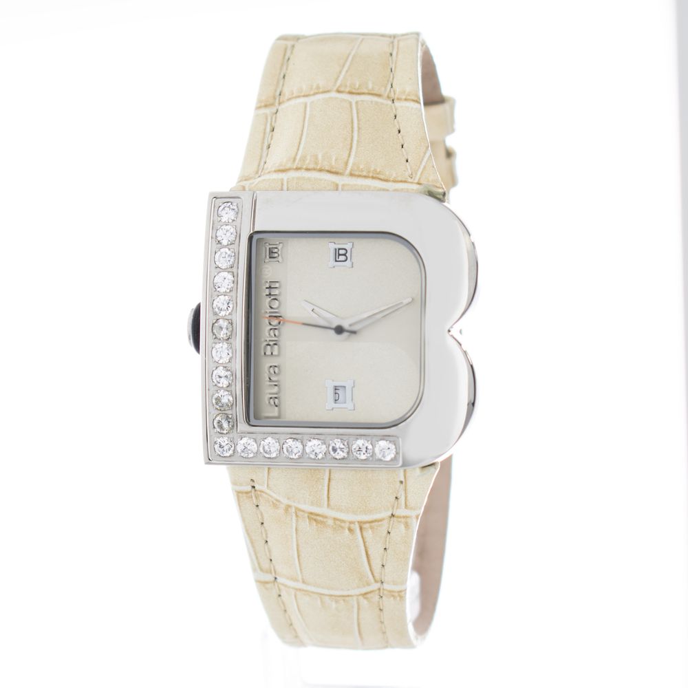 Beige Stainless Steel Dress Watch - ventzia