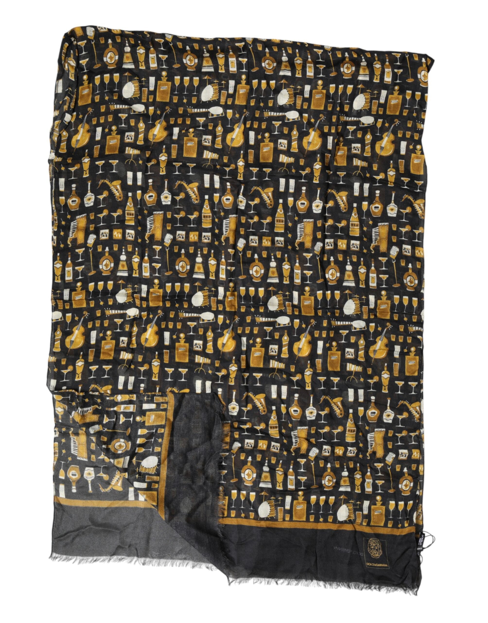 Black Jazz Club Print Neck Wrap Shawl Scarf - ventzia