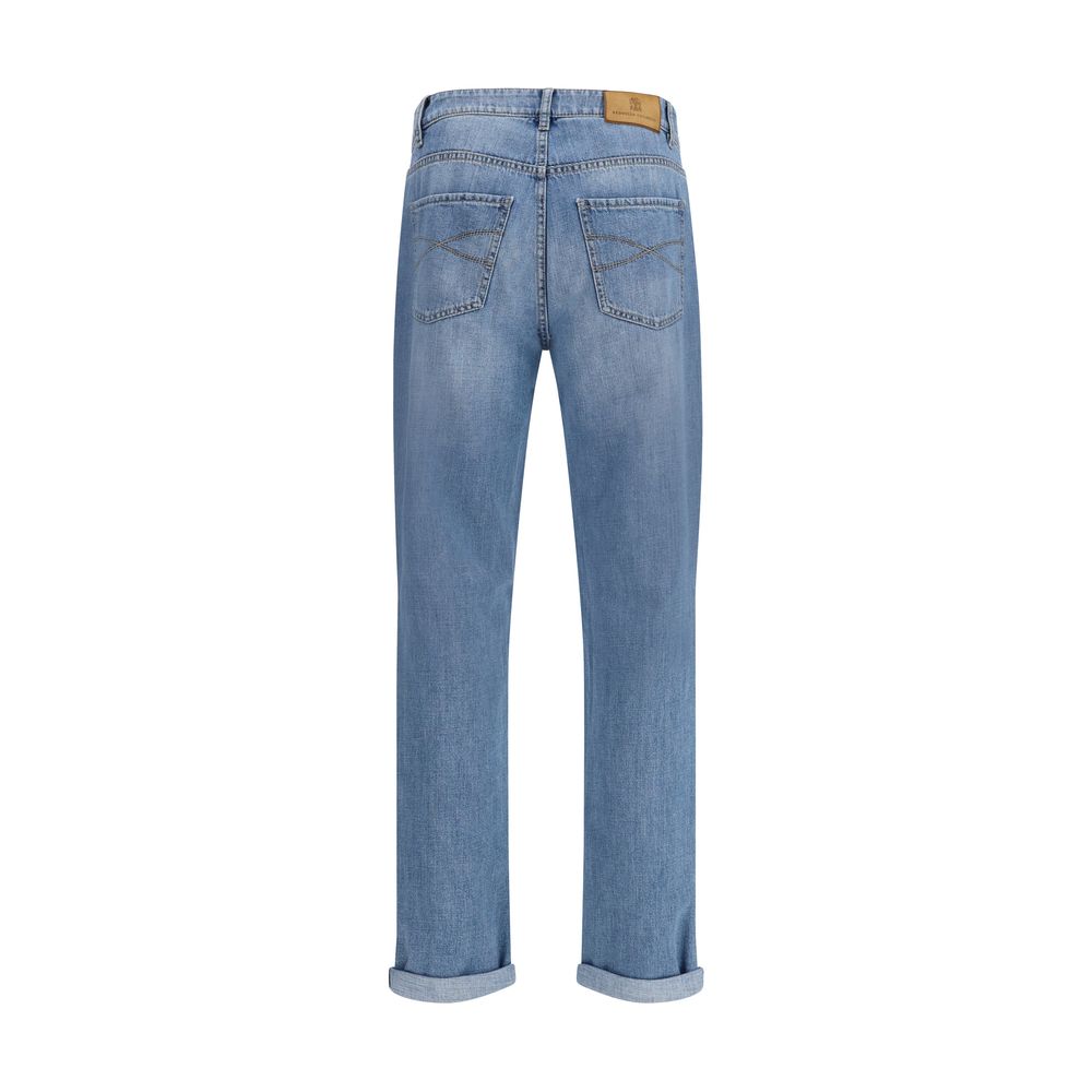 Blue Cotton Straight-Leg Jeans - ventzia