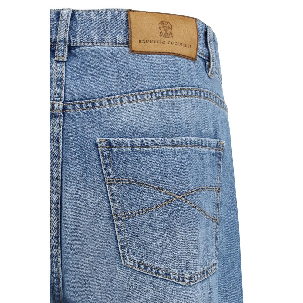 Blue Cotton Straight-Leg Jeans - ventzia