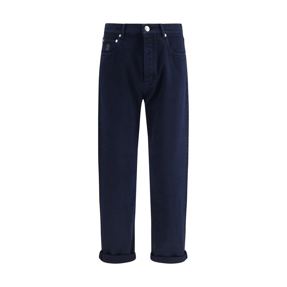 Blue Cotton Straight-Leg Jeans - ventzia