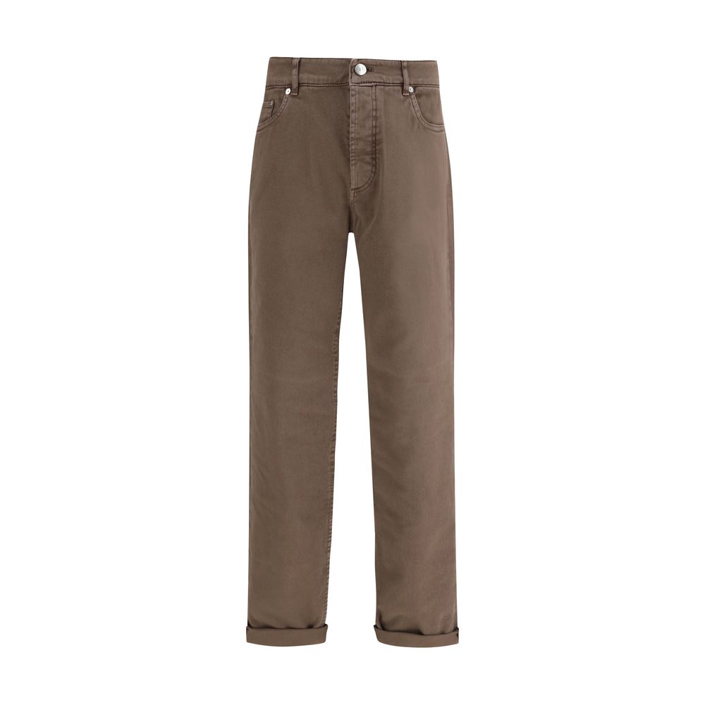 Brown Cotton Relaxed Fit Jeans - ventzia