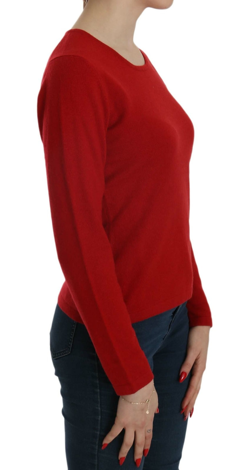 Cashmere Red Round Neck Pullover Top Sweater - ventzia