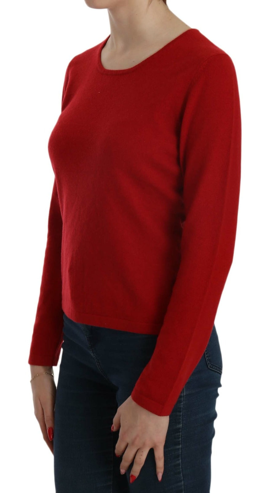 Cashmere Red Round Neck Pullover Top Sweater - ventzia