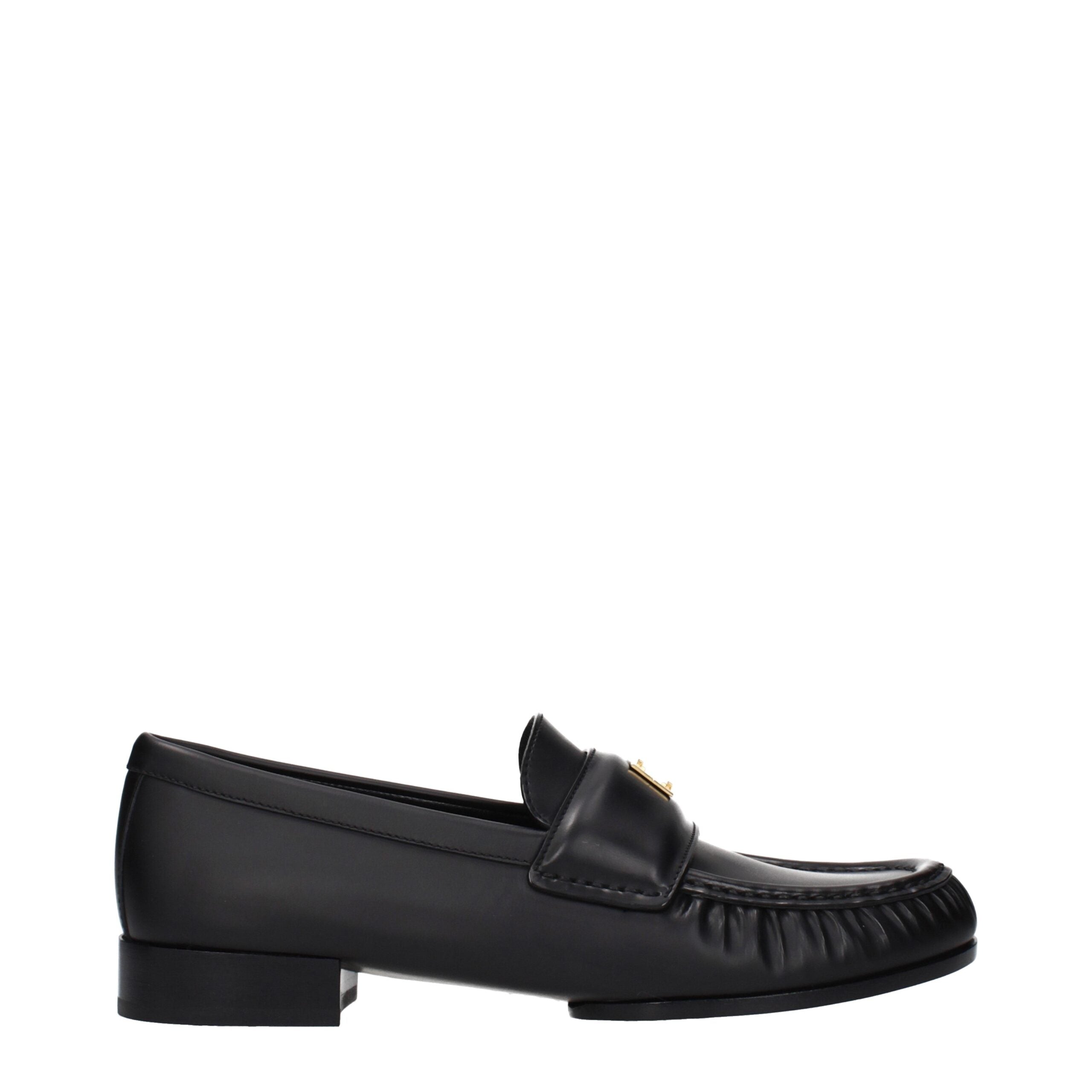 Black Leather Slip-On Loafers - ventzia