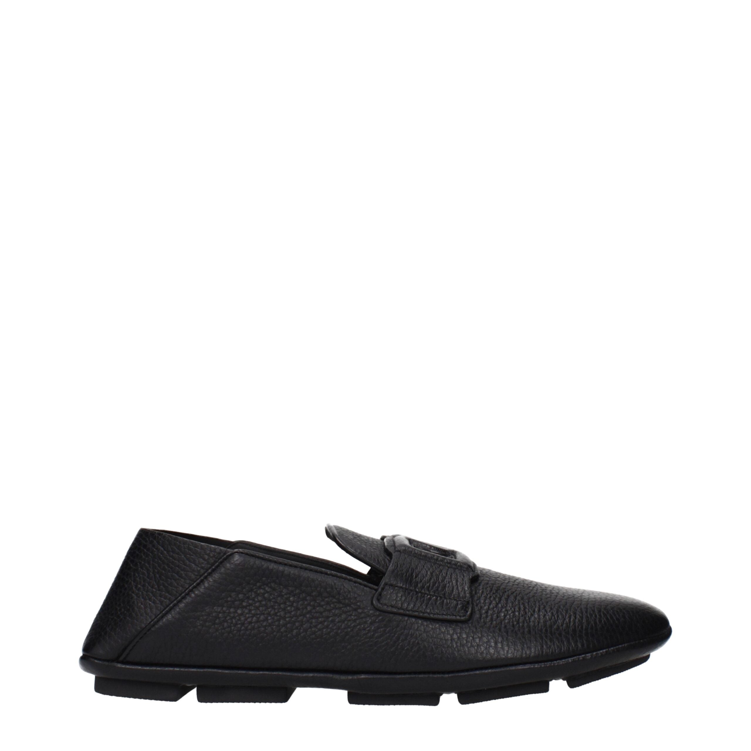 Black Leather Slip-On Loafers - ventzia