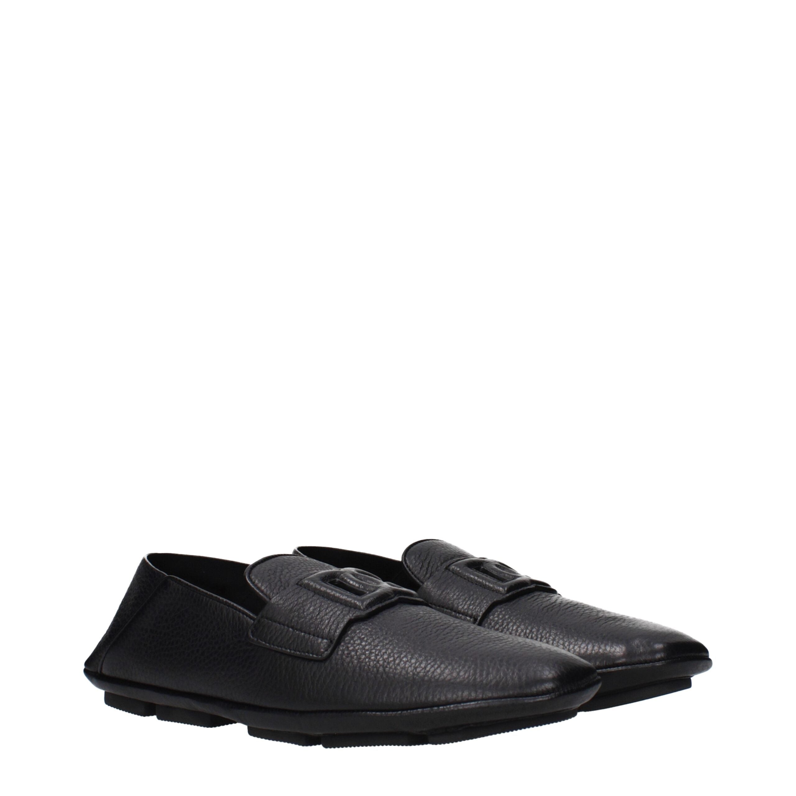 Black Leather Slip-On Loafers - ventzia