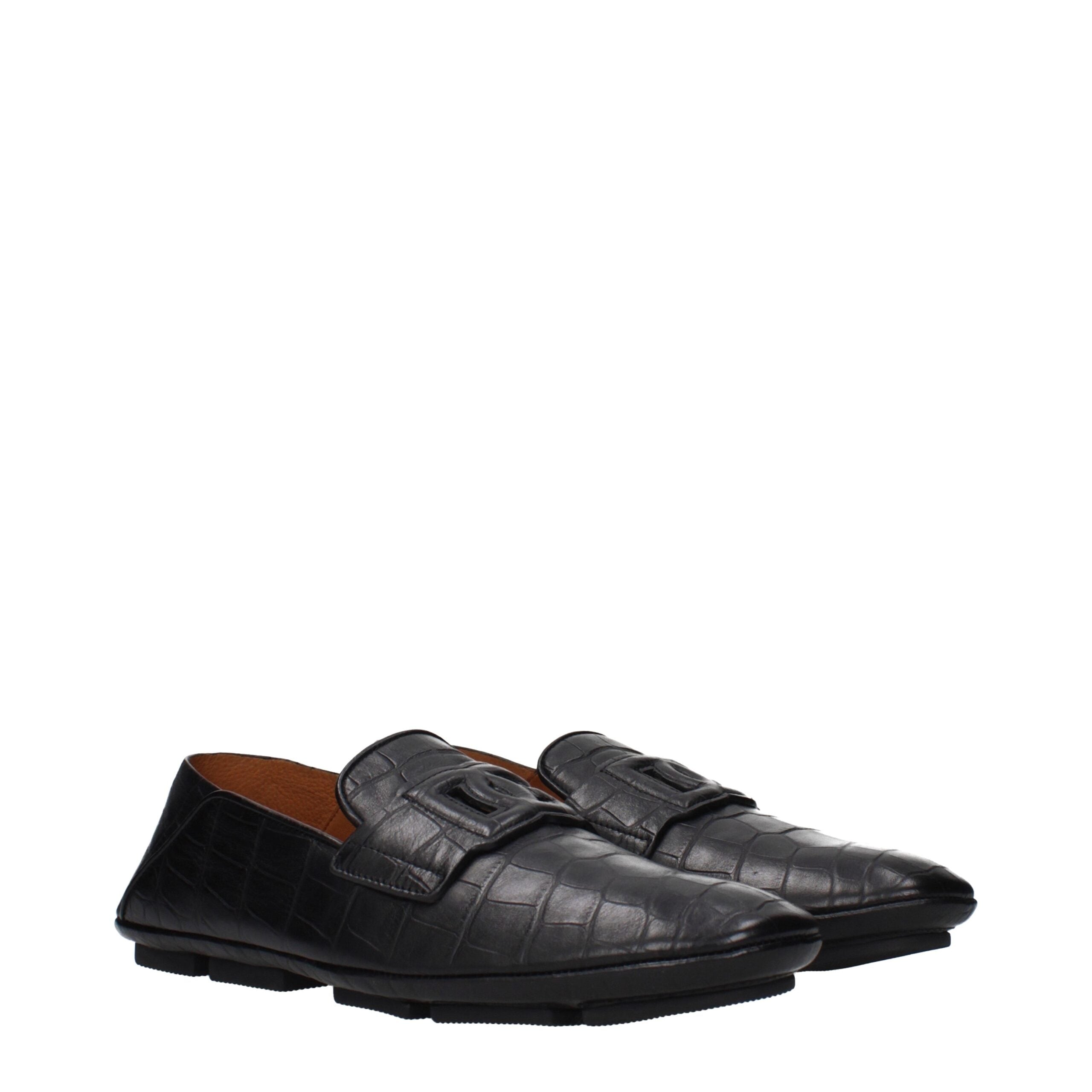 Black Leather Slip-On Loafers - ventzia
