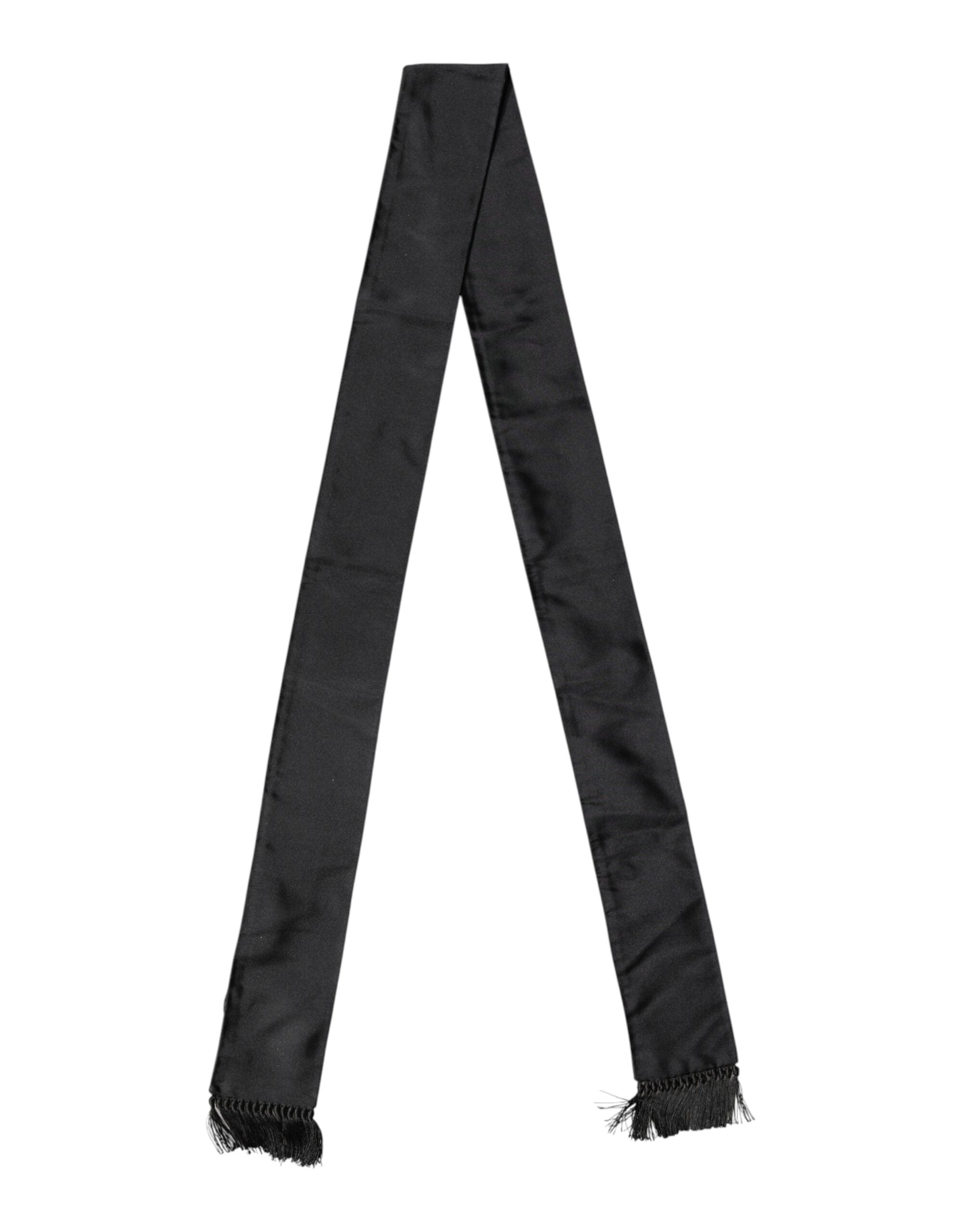 Black Silk Fringes Neck Wrap Foulard Scarf