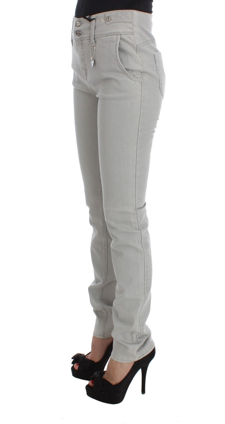 Pants Gray Cotton Blend Super Slim Fit Jeans - ventzia