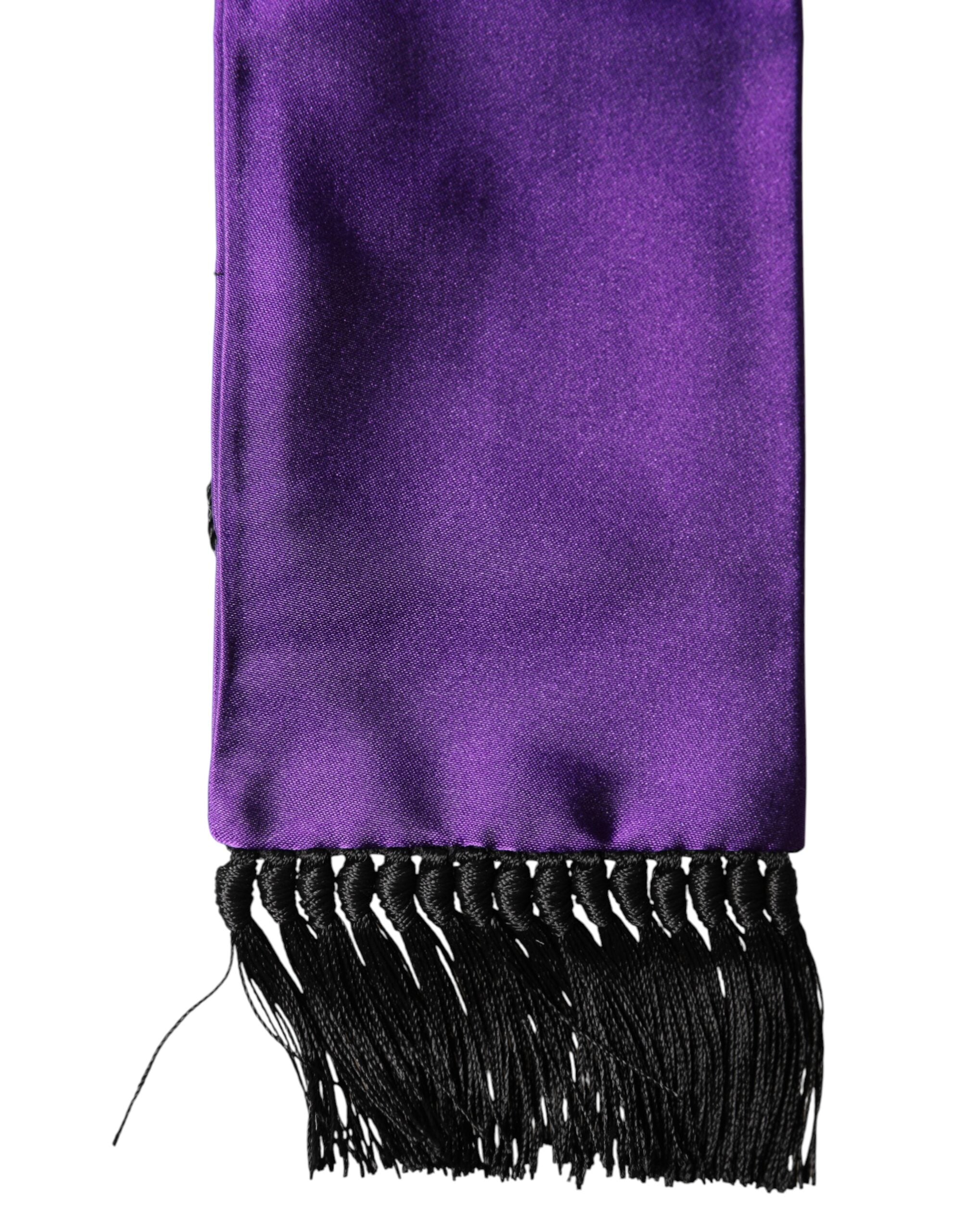 Violet Silk Fringes Neck Wrap Foulard Scarf - ventzia