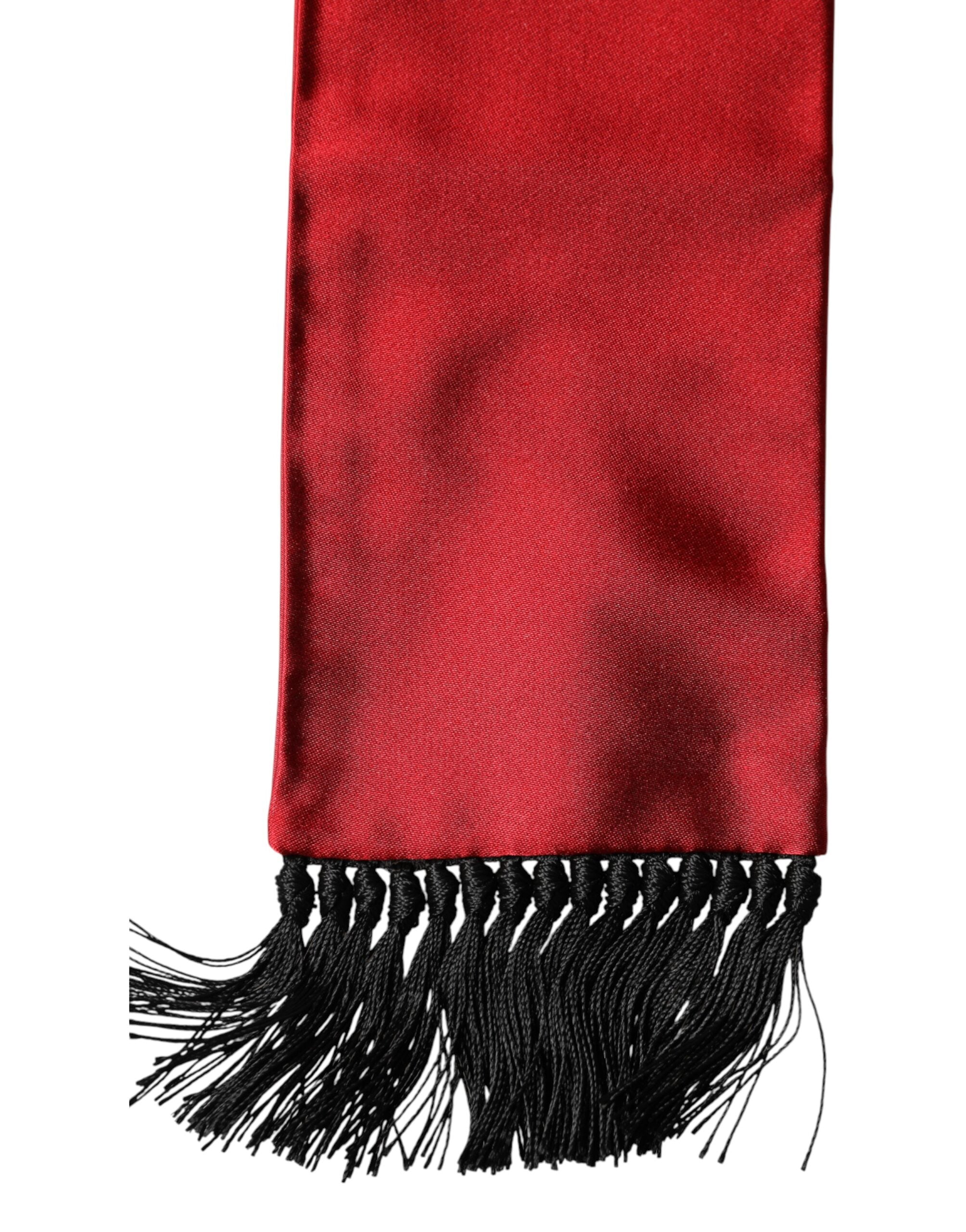 Red Silk Fringes Neck Wrap Foulard Scarf - ventzia