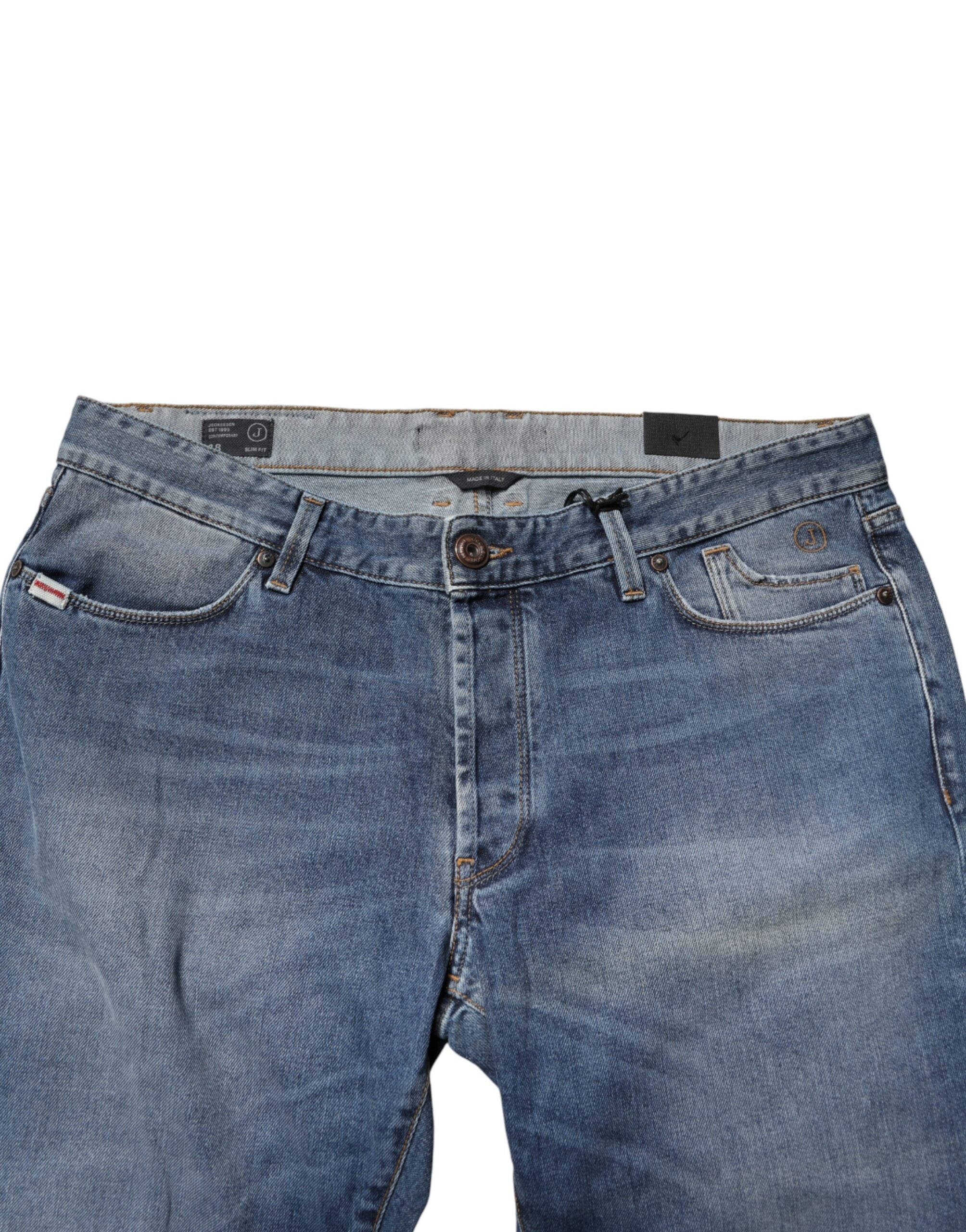 Blue Washed Mid Waist Straight Men Denim Trouser Jeans - ventzia