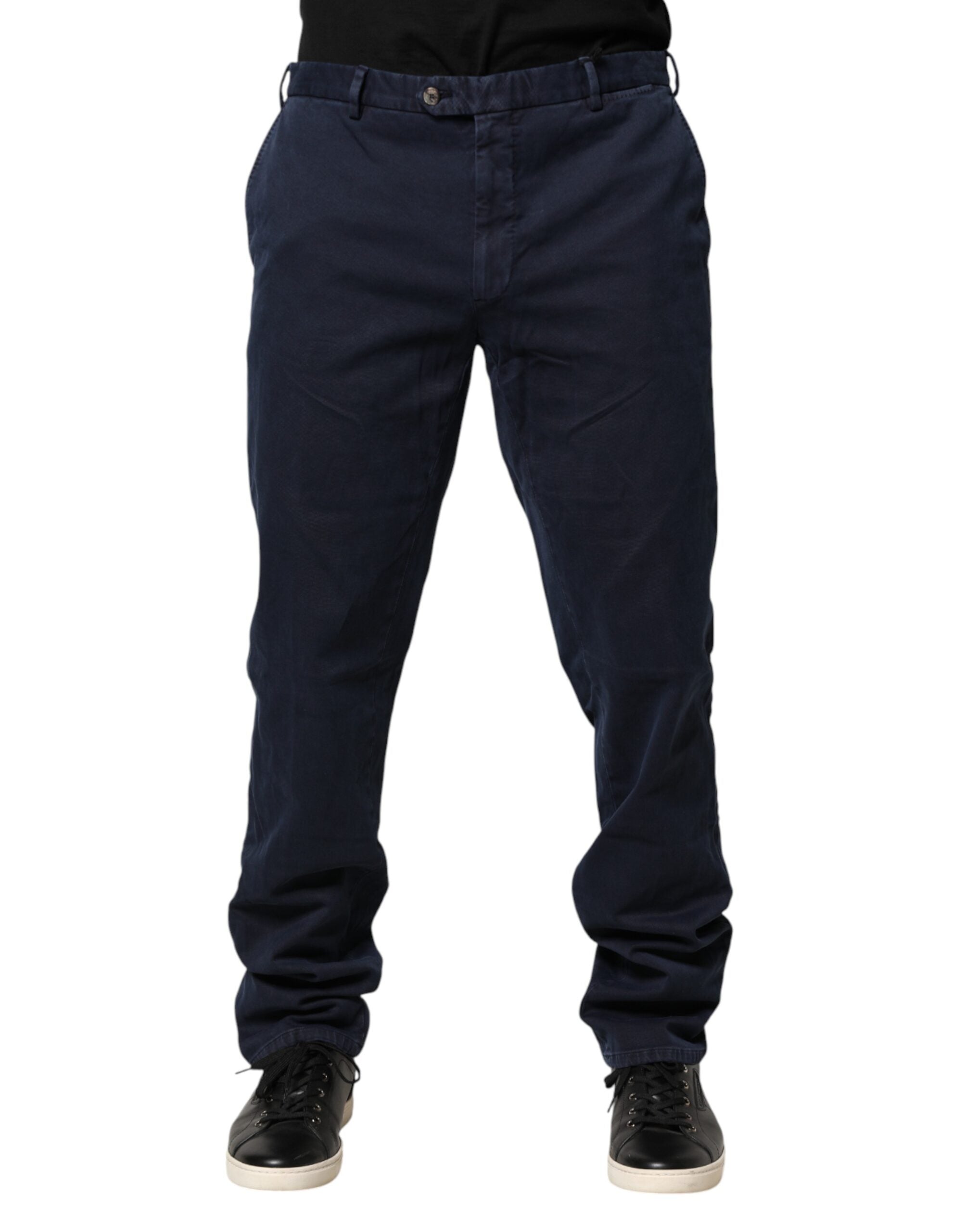 Dark Blue Mid Waist Skinny Chino Trouser Pants - ventzia