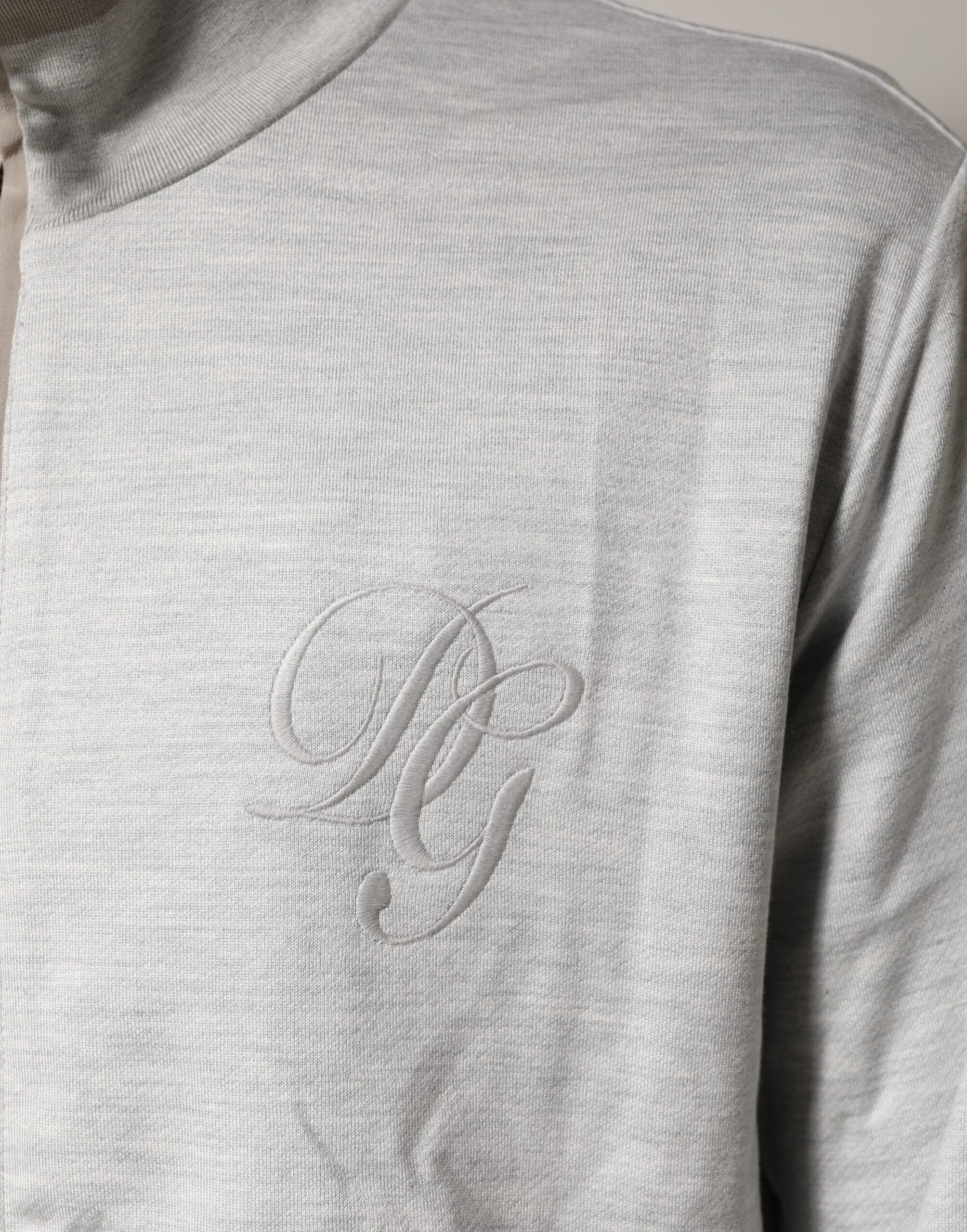 Light Gray Cotton Zipped Cardigan Sweater - ventzia