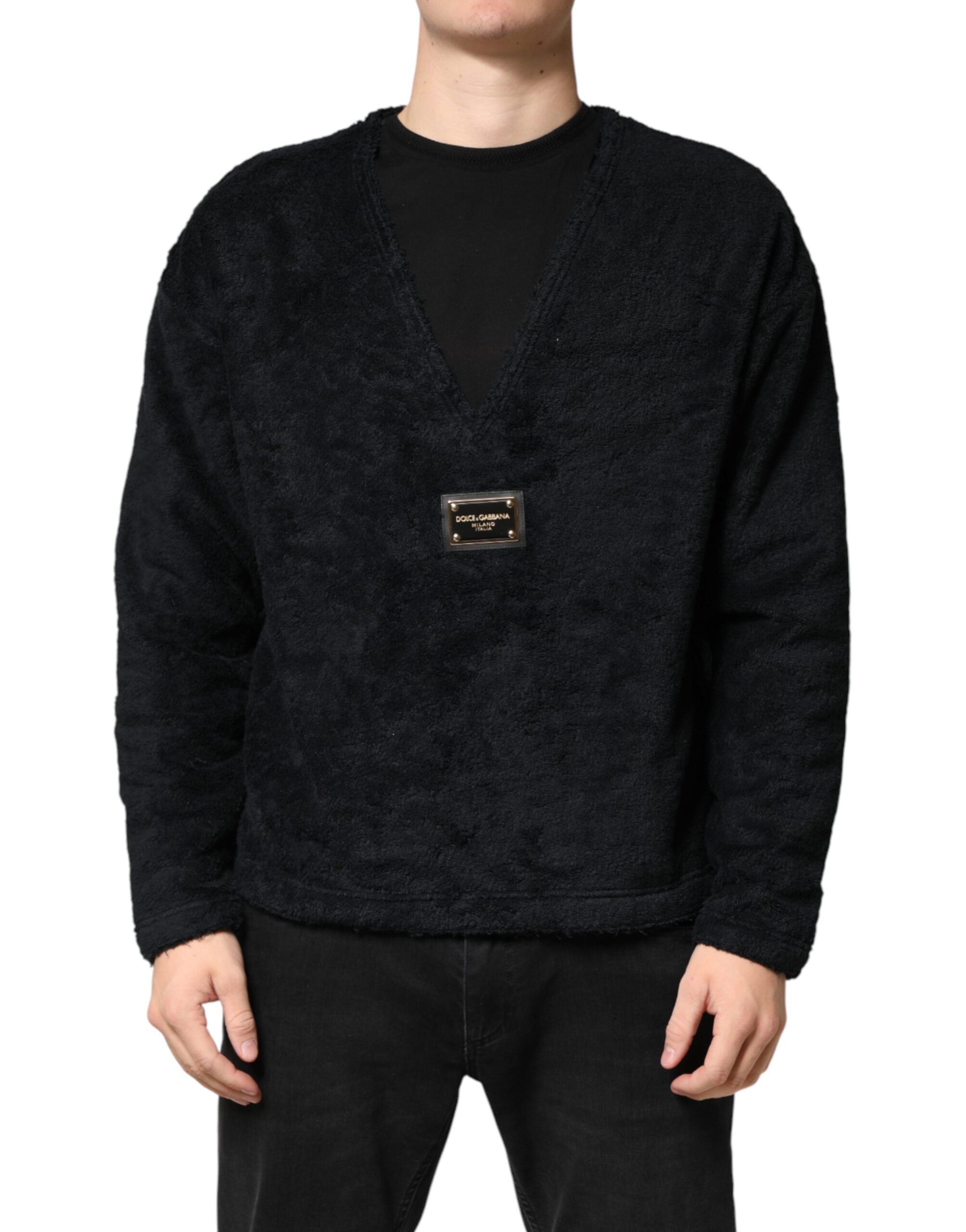 Black Cotton V-Neck Men Sweatshirt Sweater - ventzia