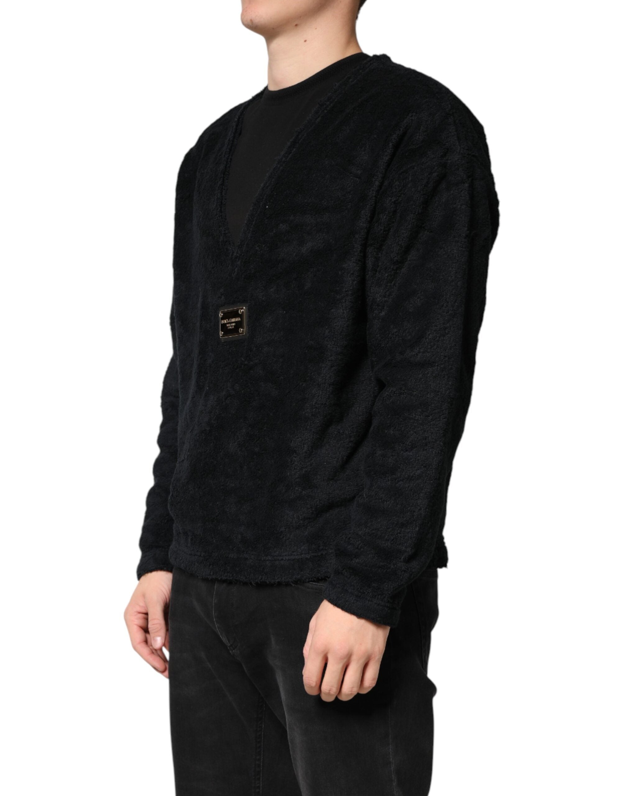 Black Cotton V-Neck Men Sweatshirt Sweater - ventzia