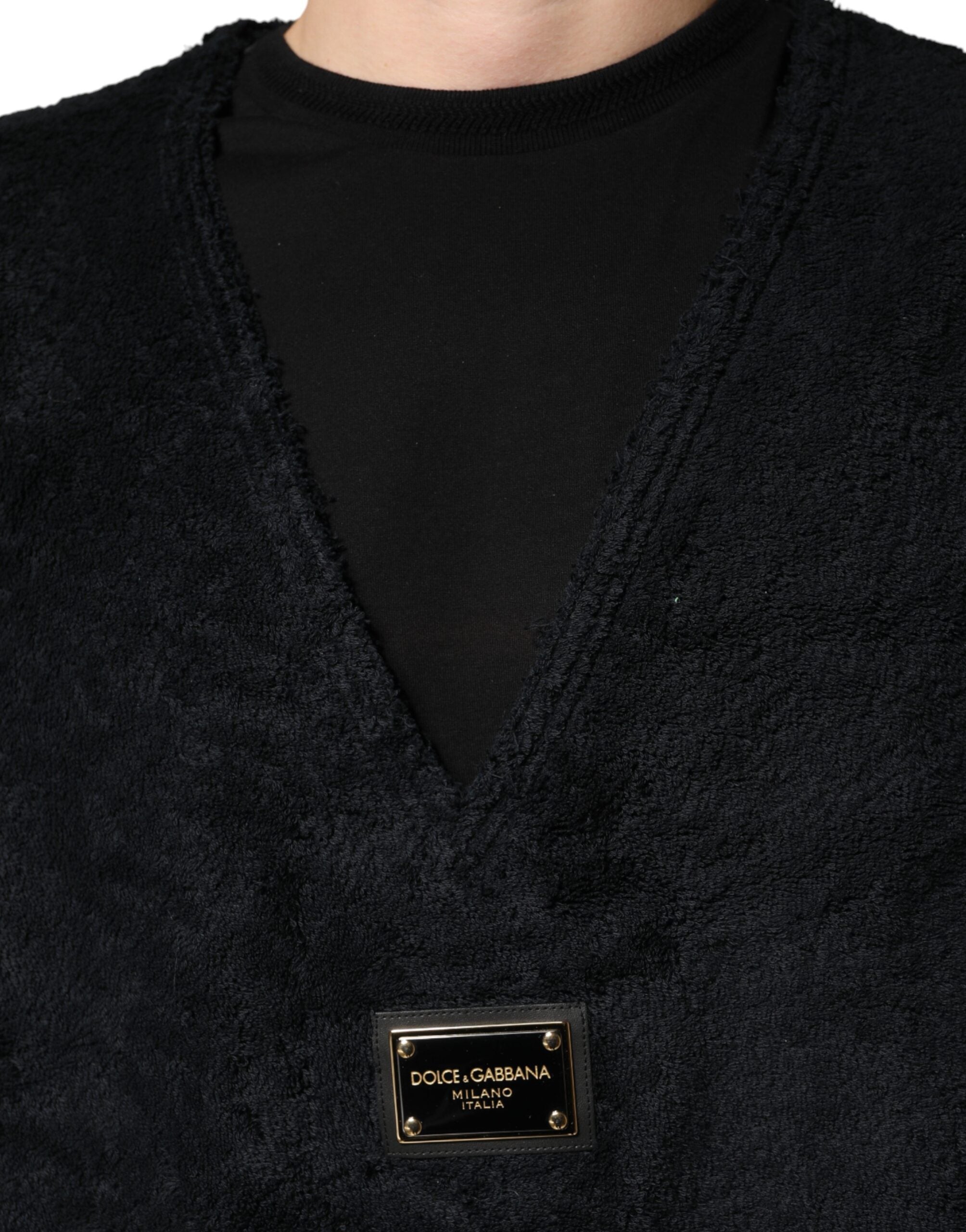 Black Cotton V-Neck Men Sweatshirt Sweater - ventzia