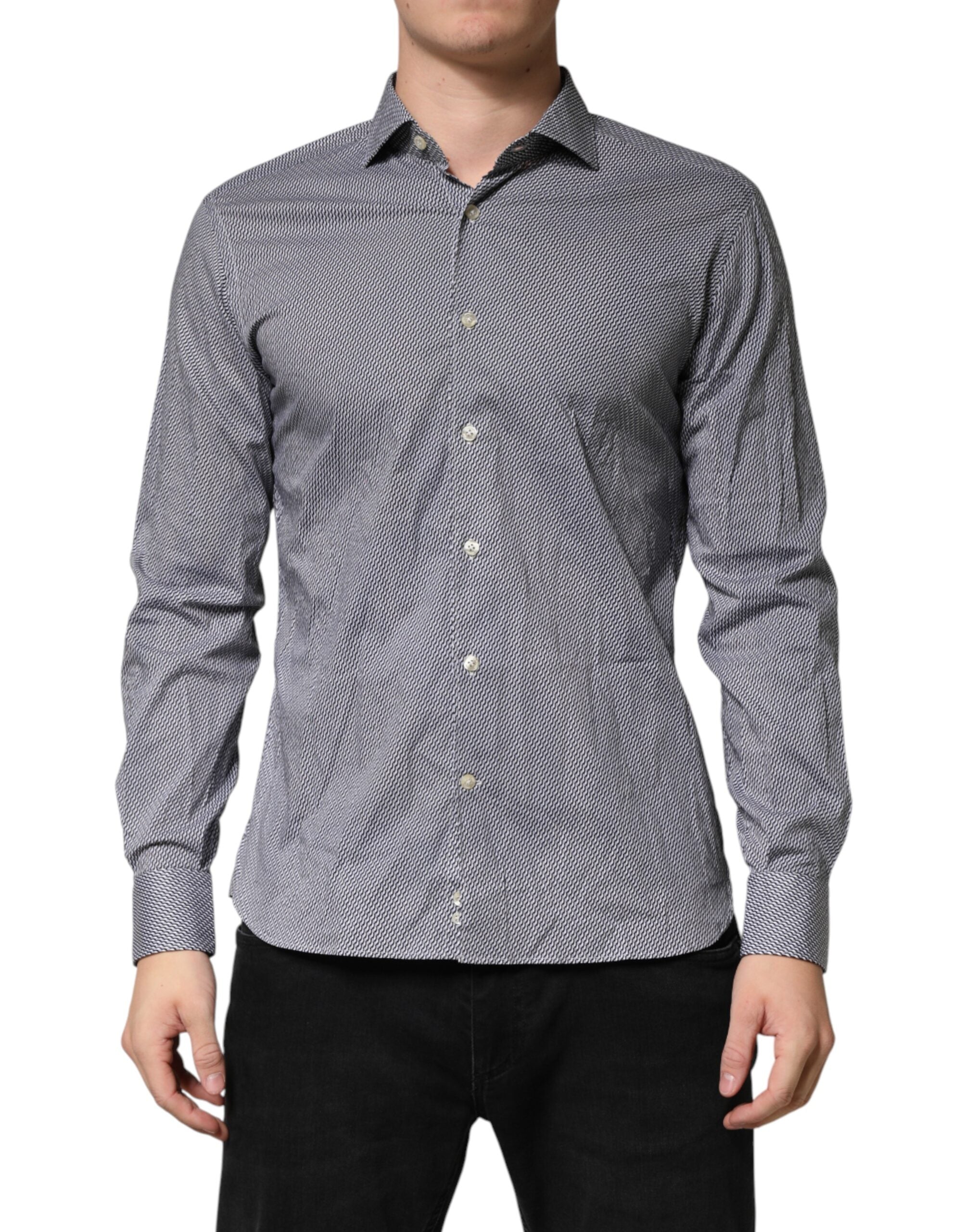 Gray Patterned Long Sleeves Dress Shirt - ventzia