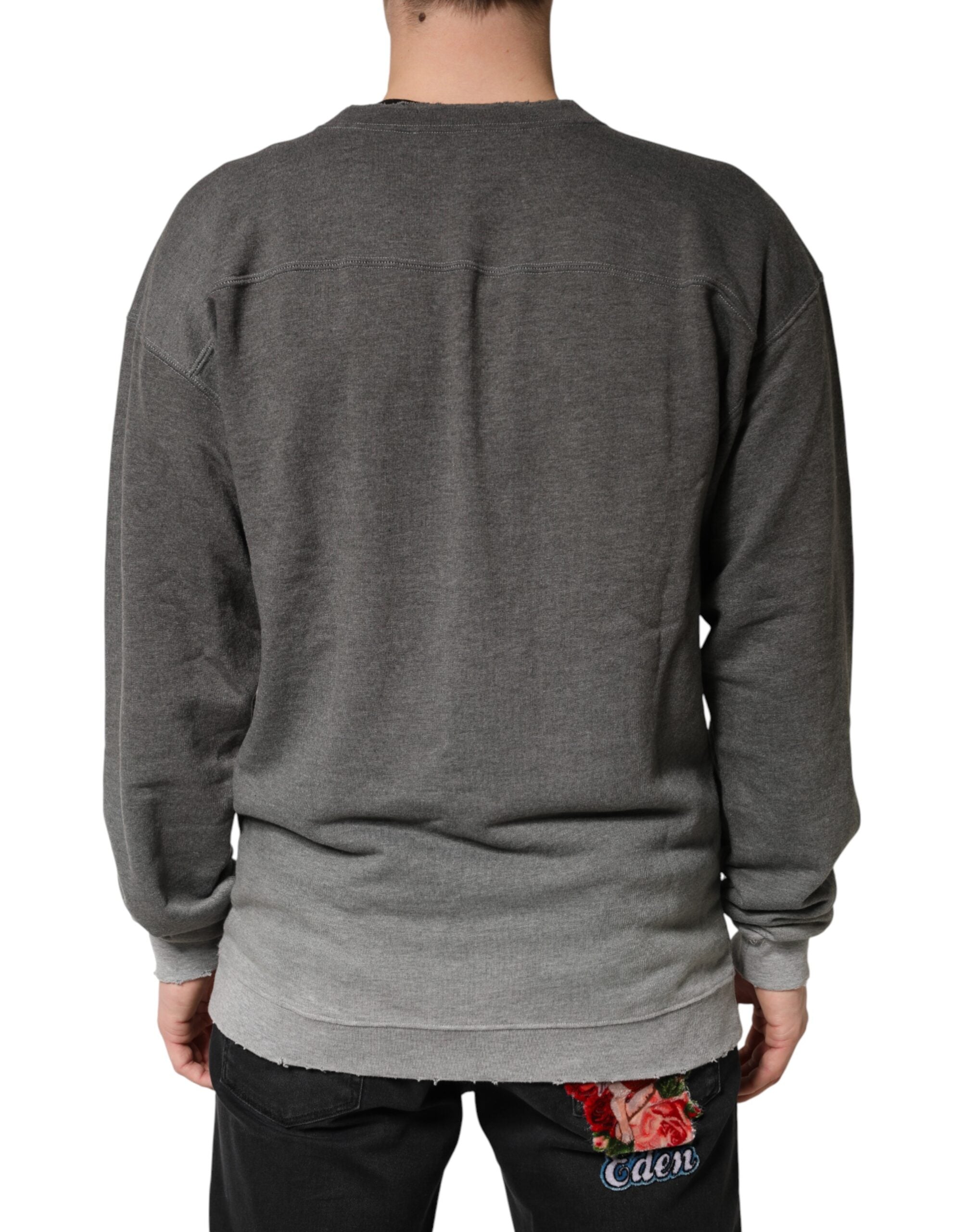 Gray Cotton Crew Neck Men Sweatshirt Sweater - ventzia