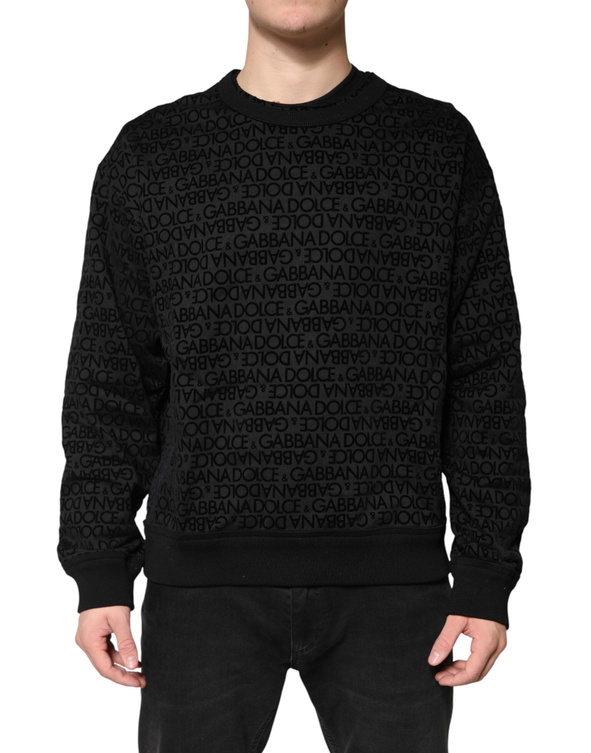 Black Monogram Crew Neck Sweatshirt Sweater - ventzia