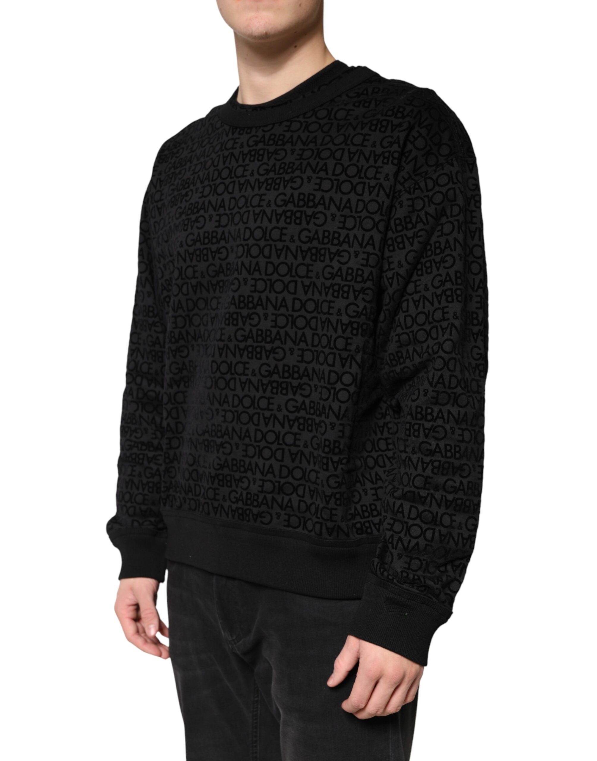 Black Monogram Crew Neck Sweatshirt Sweater - ventzia
