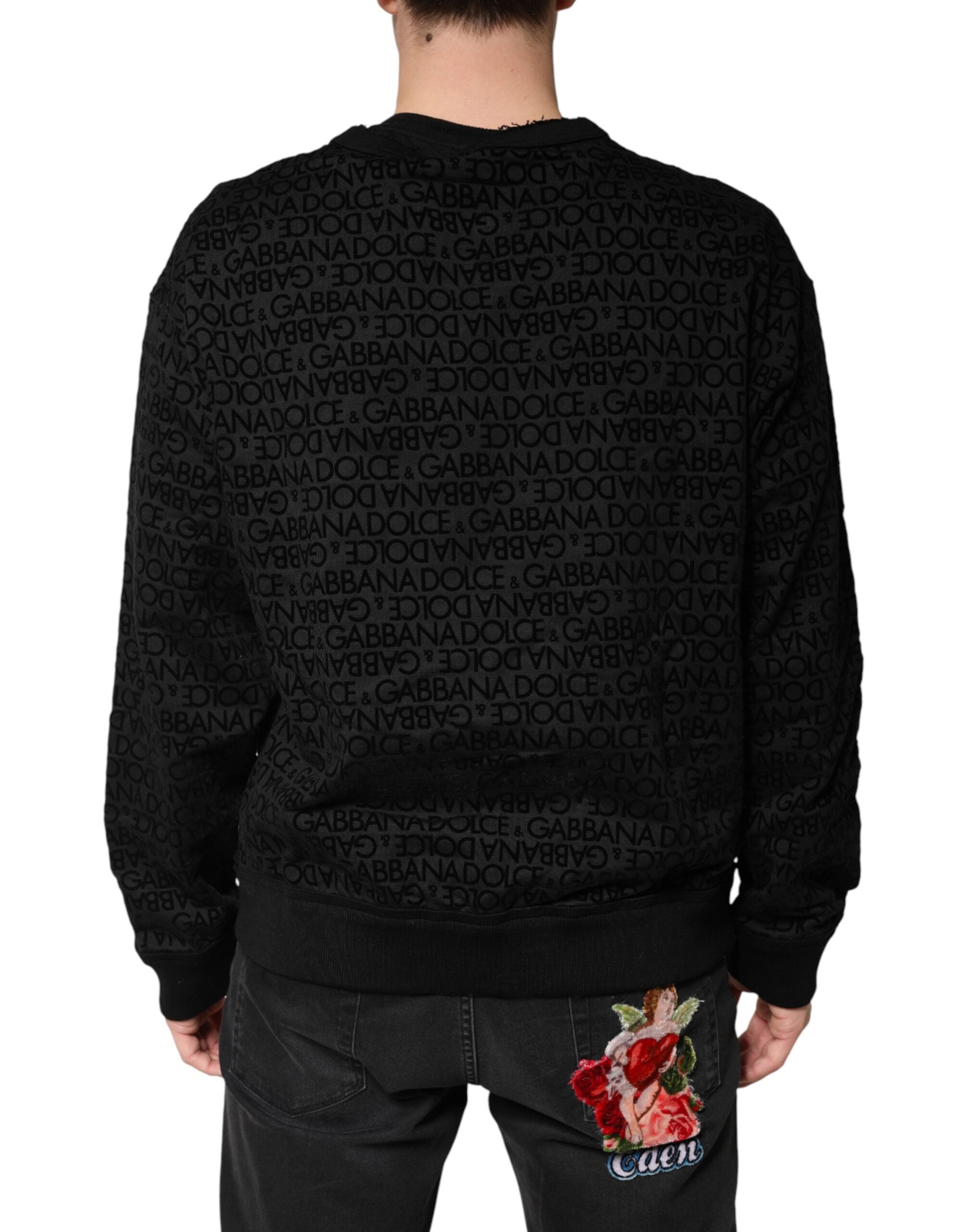 Black Monogram Crew Neck Sweatshirt Sweater - ventzia