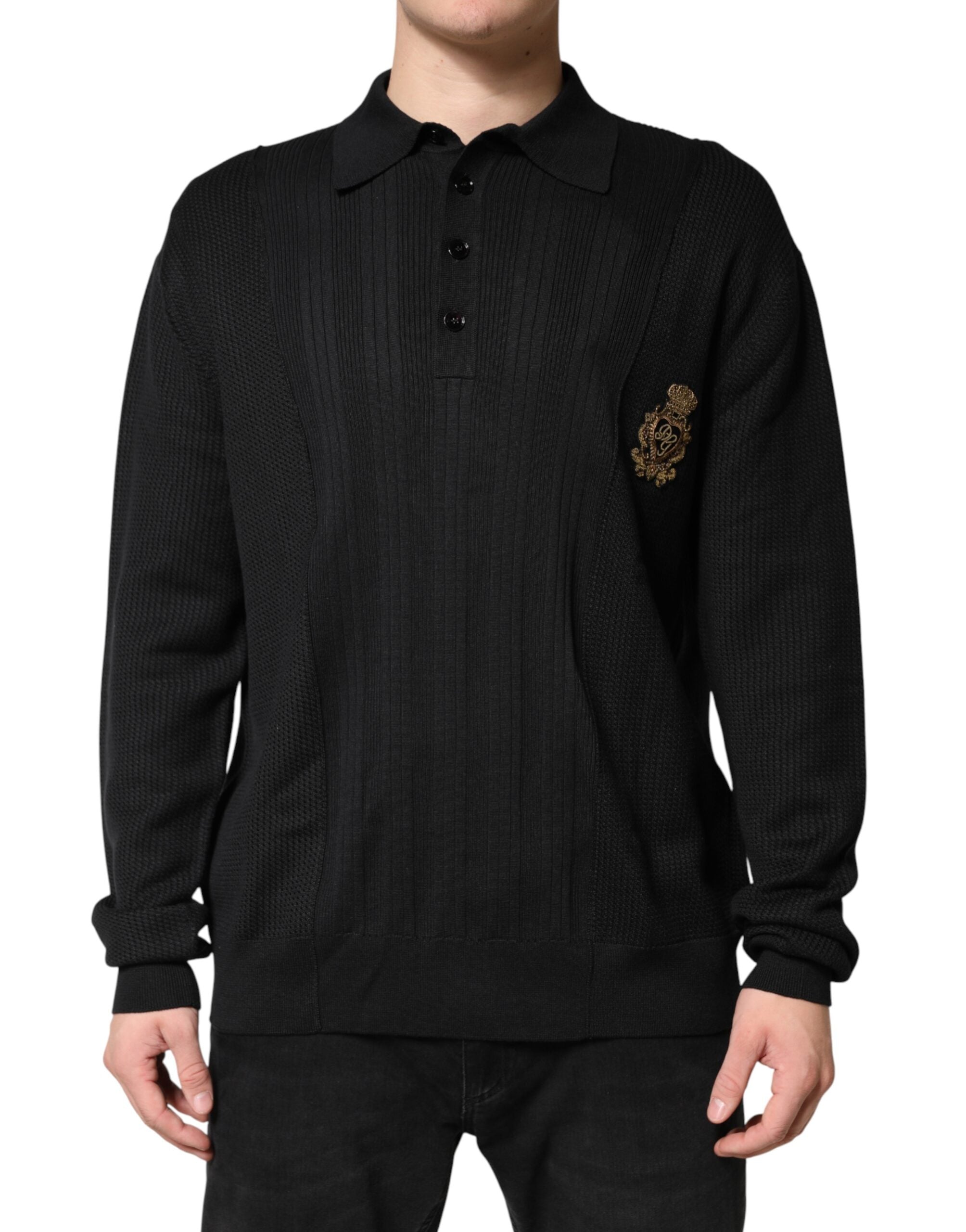 Black Crest Long Sleeve Men Pullover Sweater - ventzia
