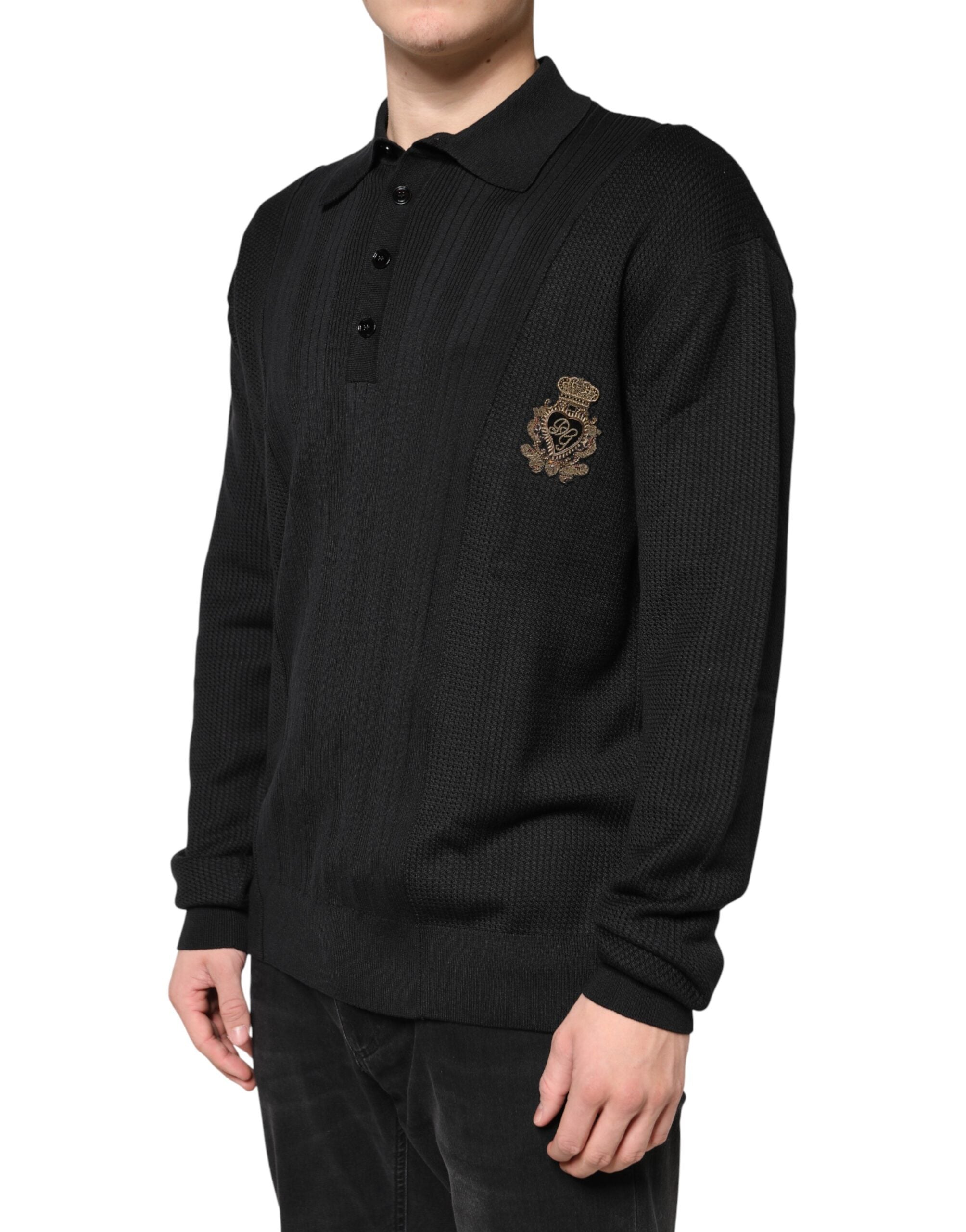 Black Crest Long Sleeve Men Pullover Sweater - ventzia
