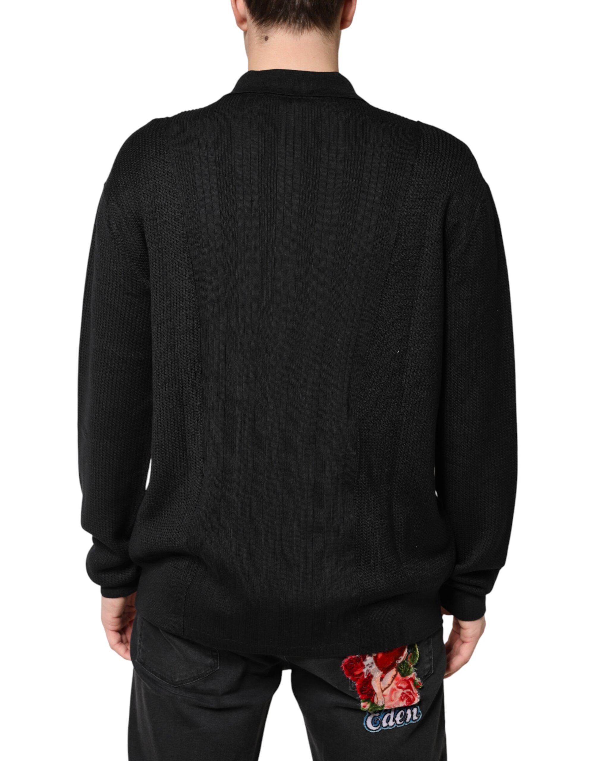 Black Crest Long Sleeve Men Pullover Sweater - ventzia