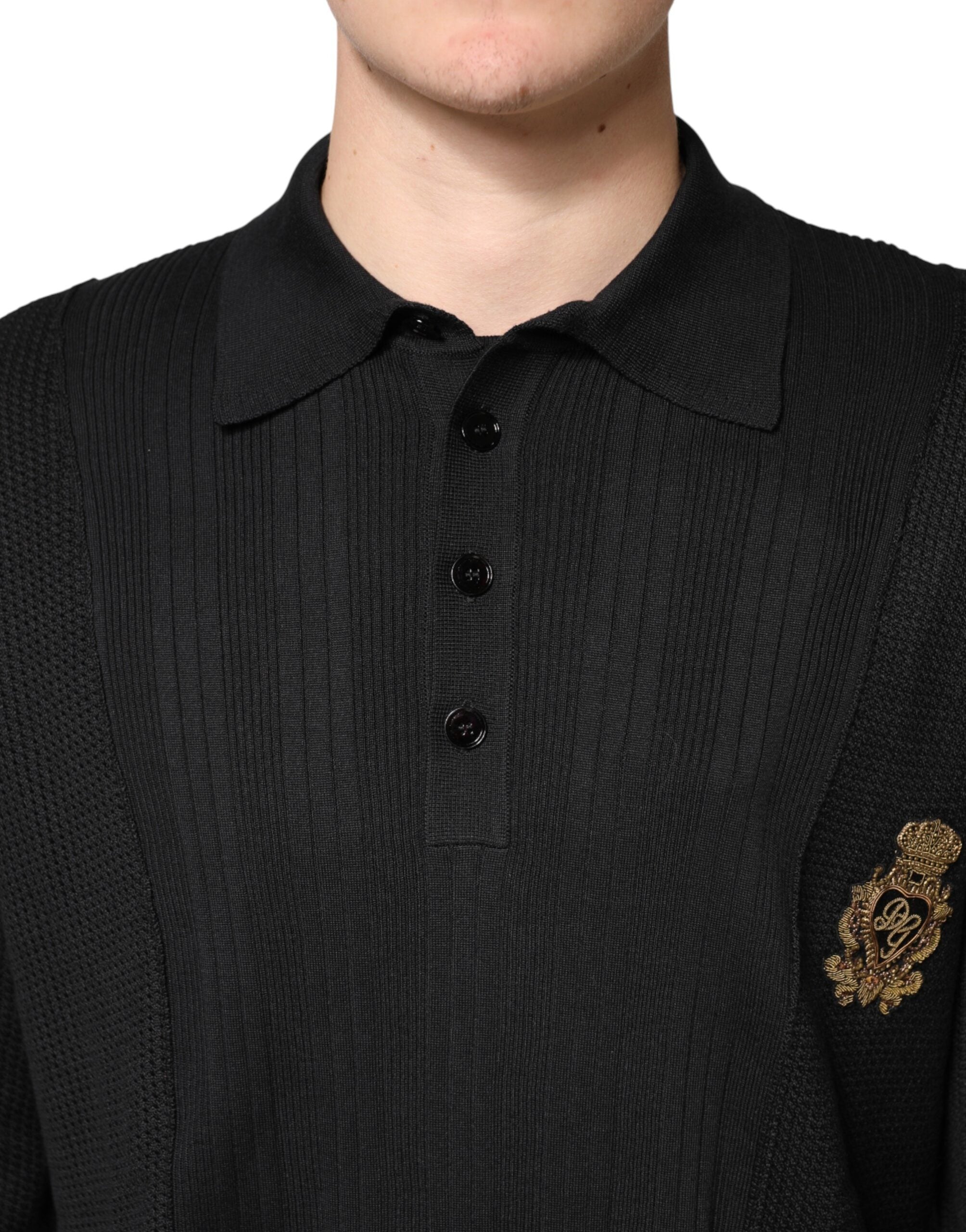 Black Crest Long Sleeve Men Pullover Sweater - ventzia