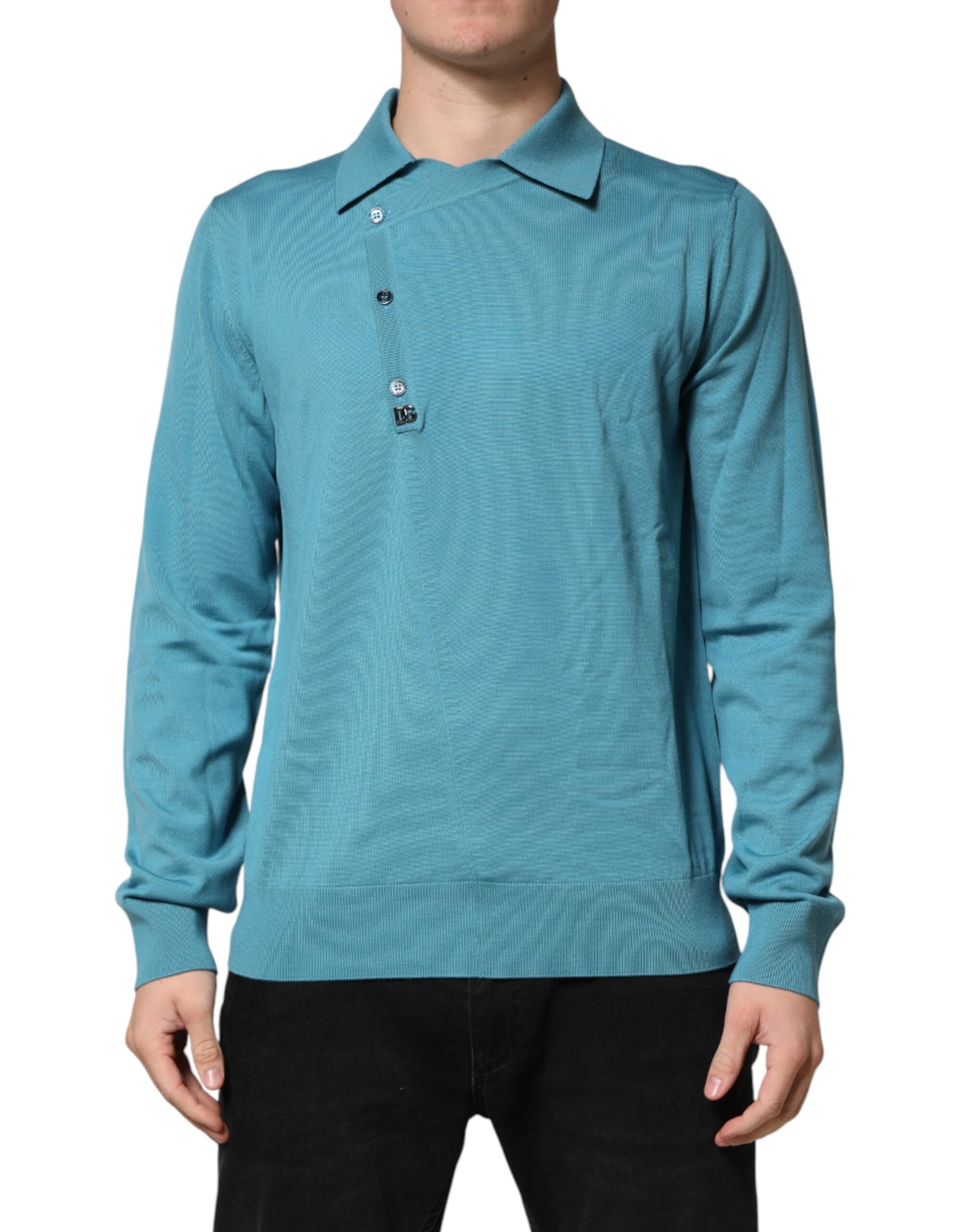 Teal Wool Collared Polo Pullover Sweater - ventzia