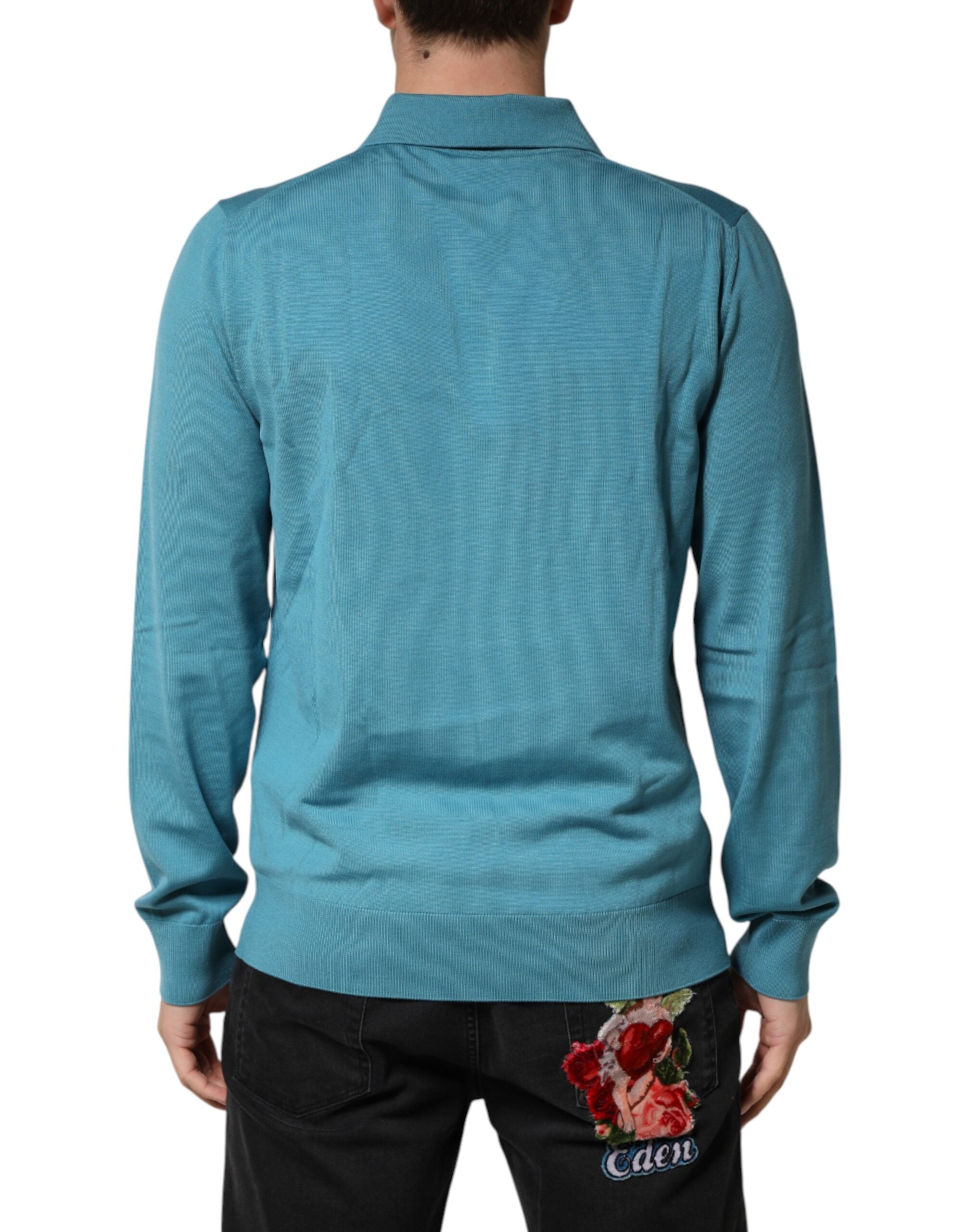 Teal Wool Collared Polo Pullover Sweater - ventzia