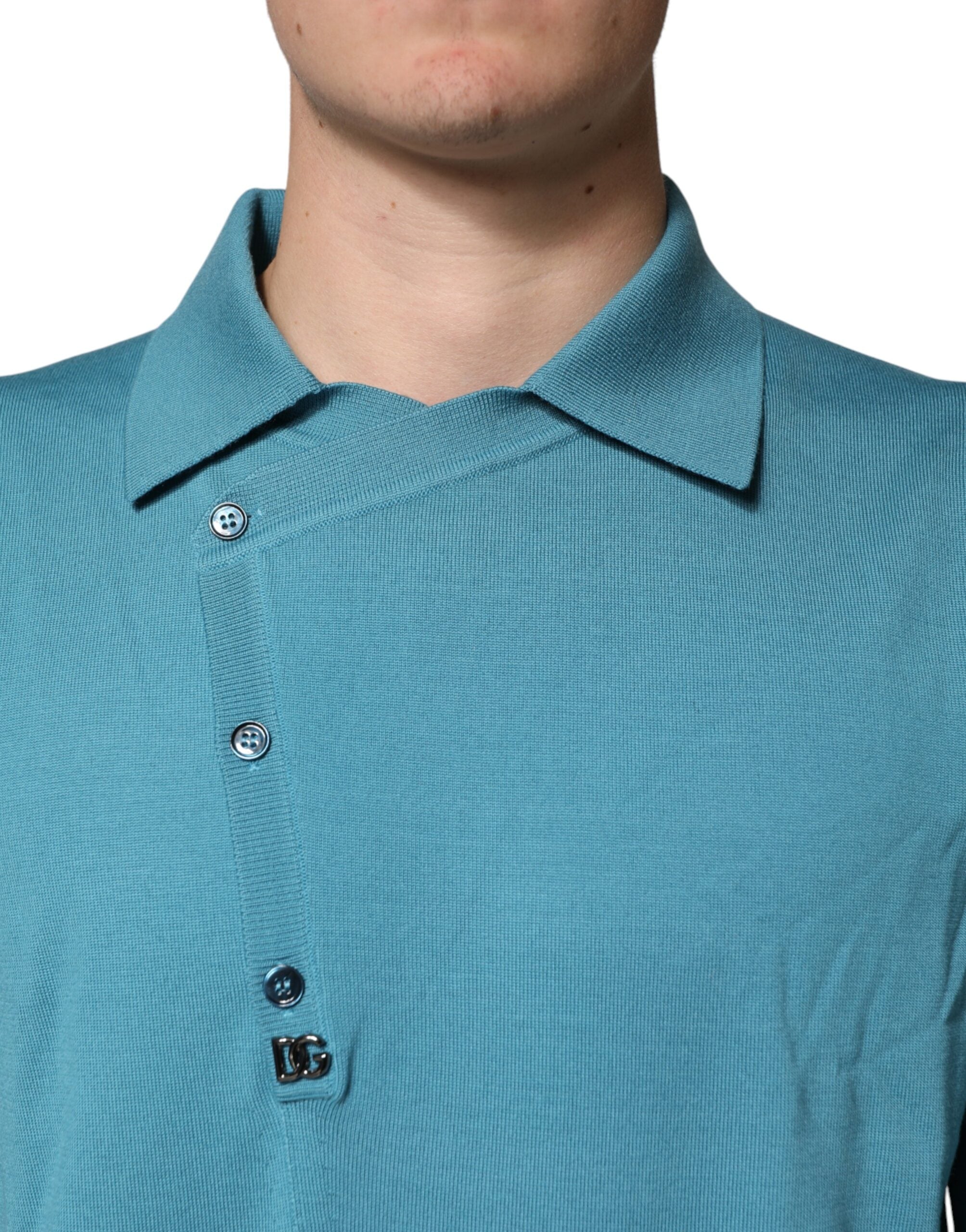 Teal Wool Collared Polo Pullover Sweater - ventzia