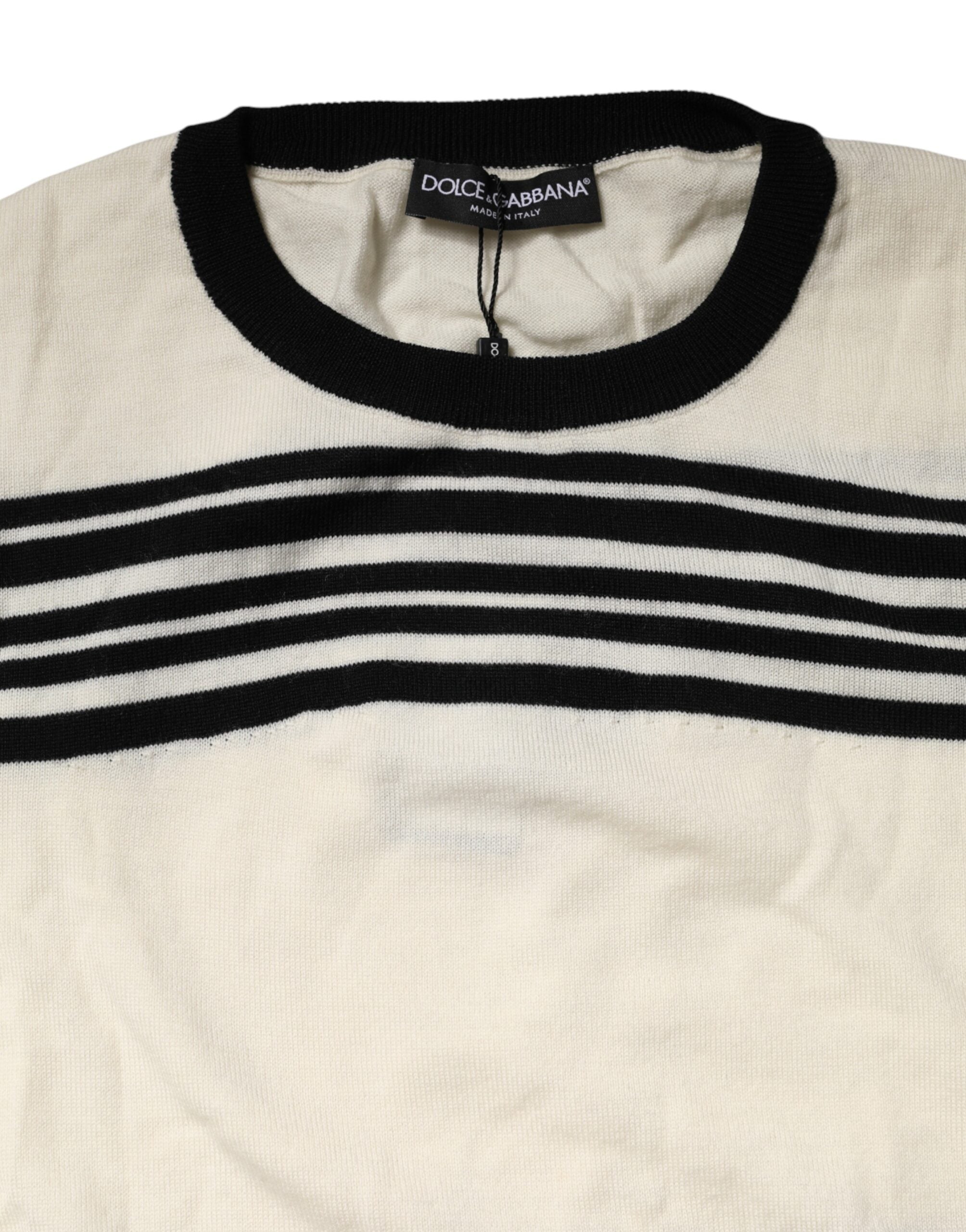 Black White Stripe CrewNeck Pullover Sweater - ventzia