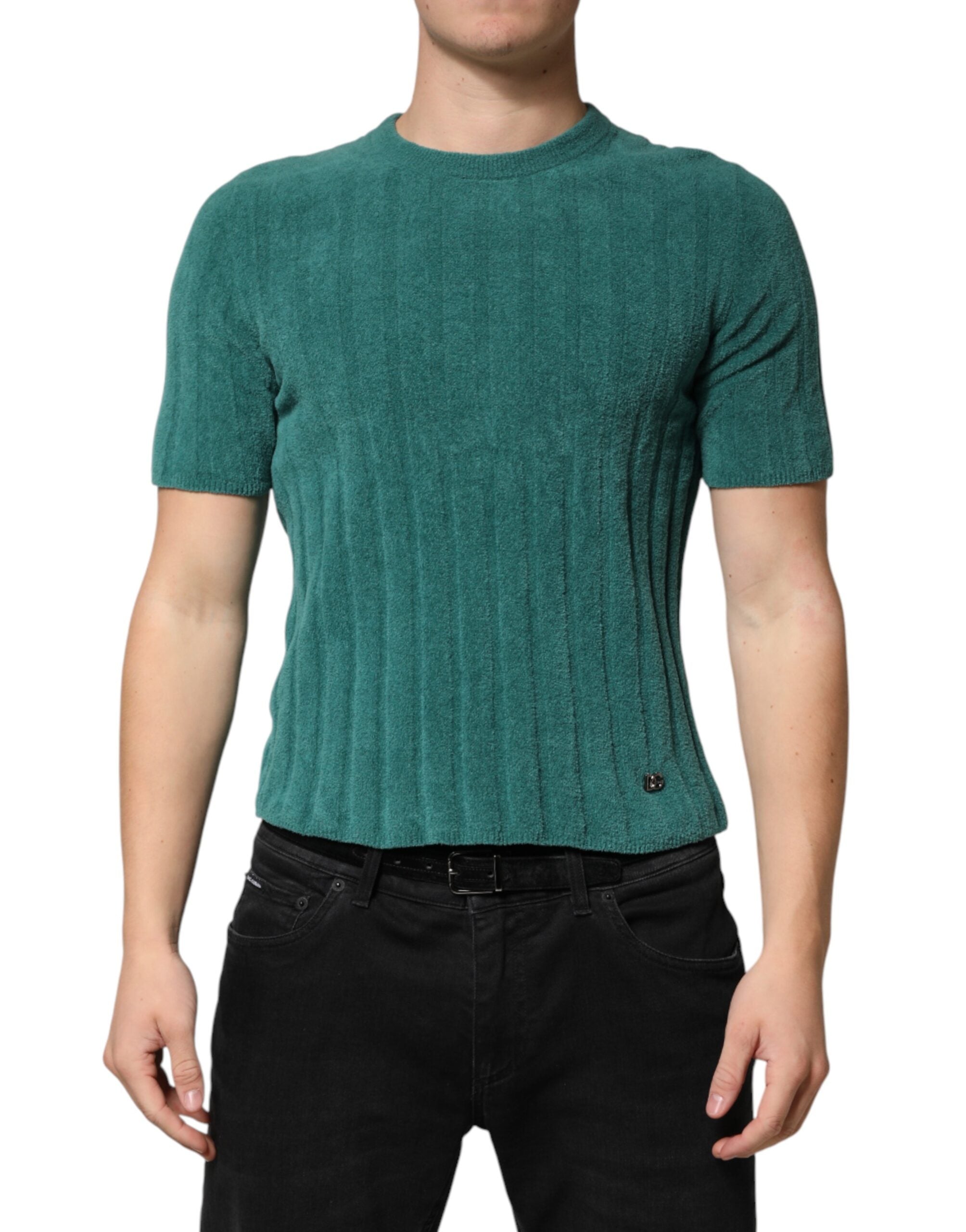 Dark Green Cotton Blend Men Crew Neck T-shirt - ventzia