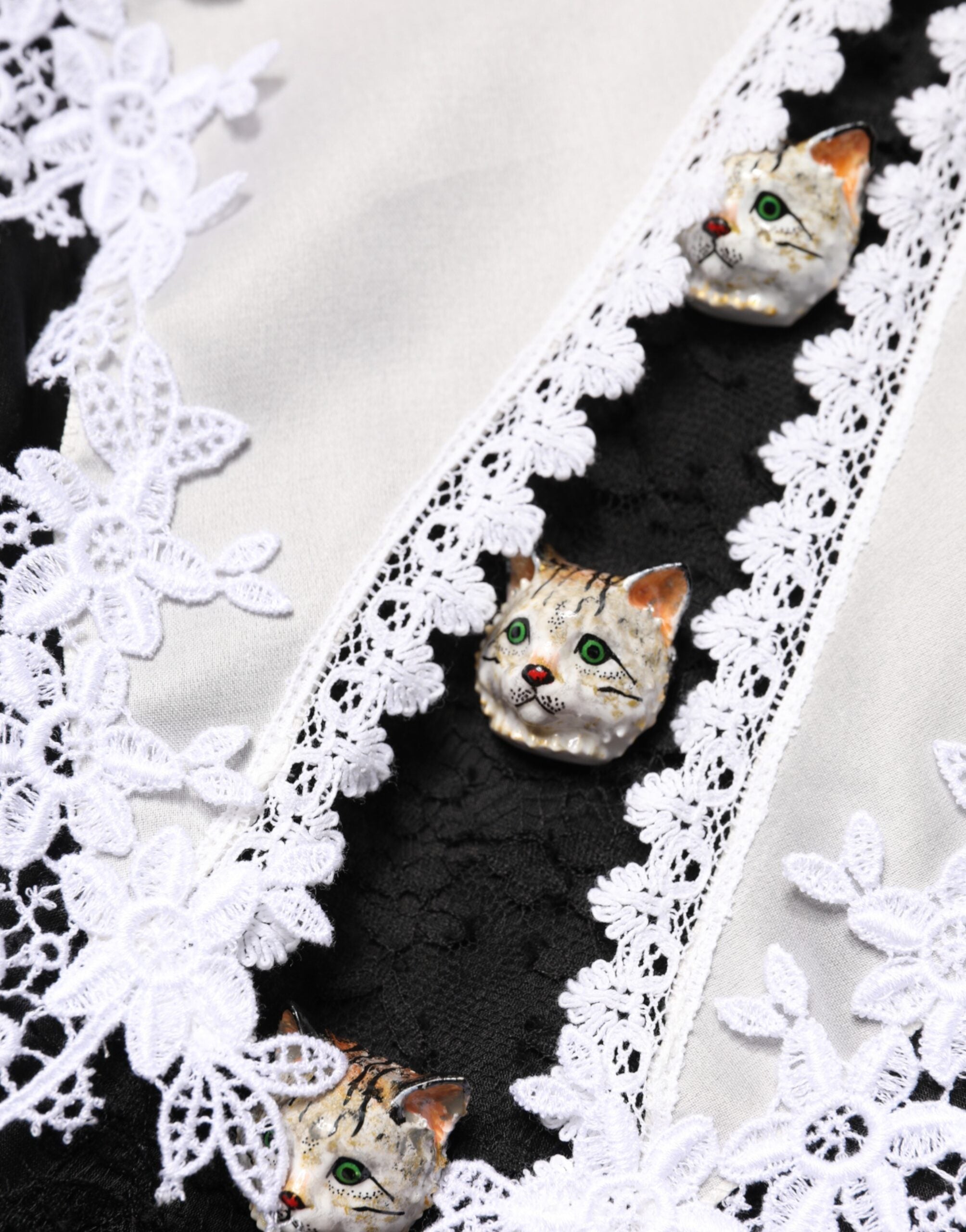 Black White Silk Macrame Lace Midi Dress - ventzia