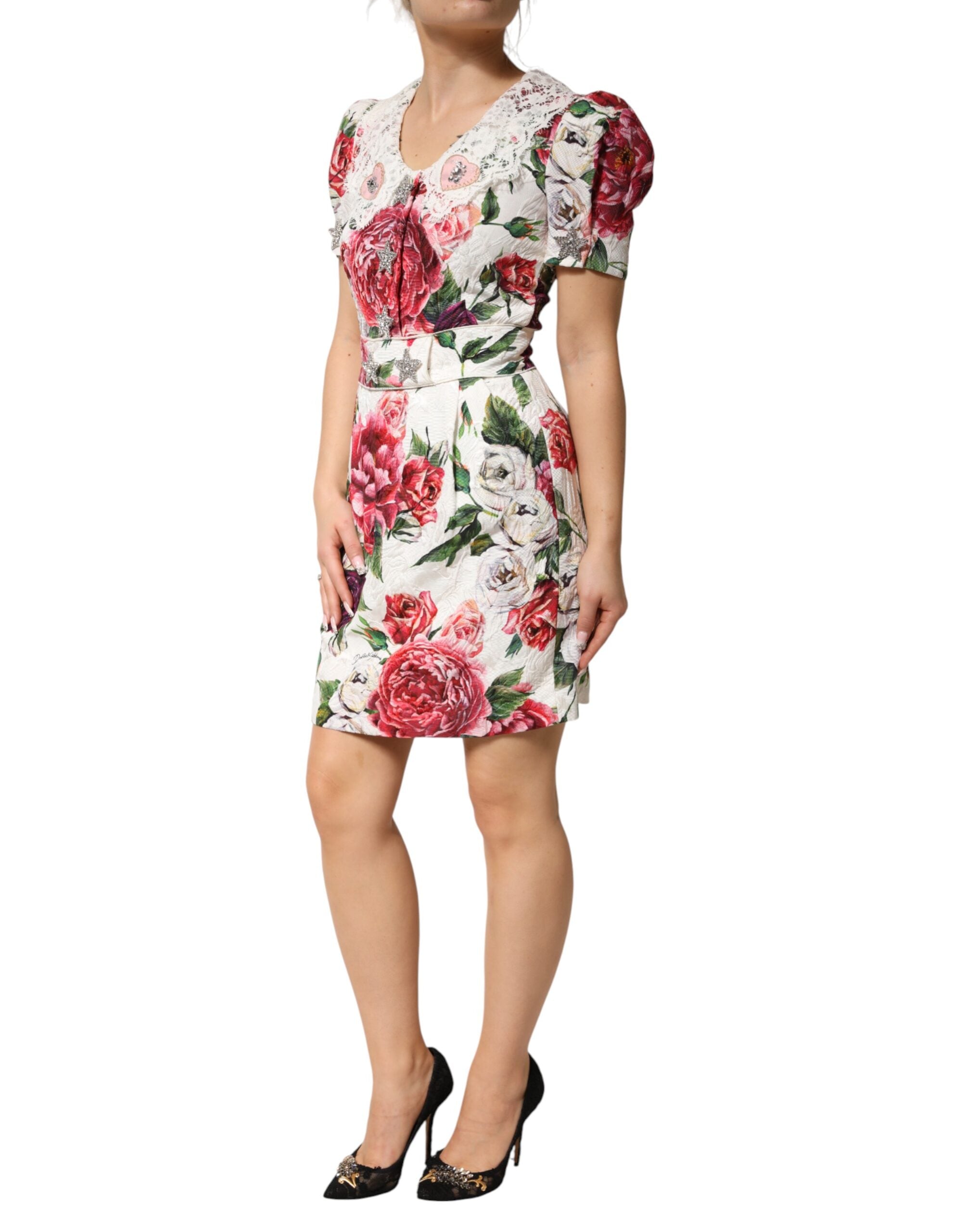 White Floral Embellished Sheath Mini Dress - ventzia